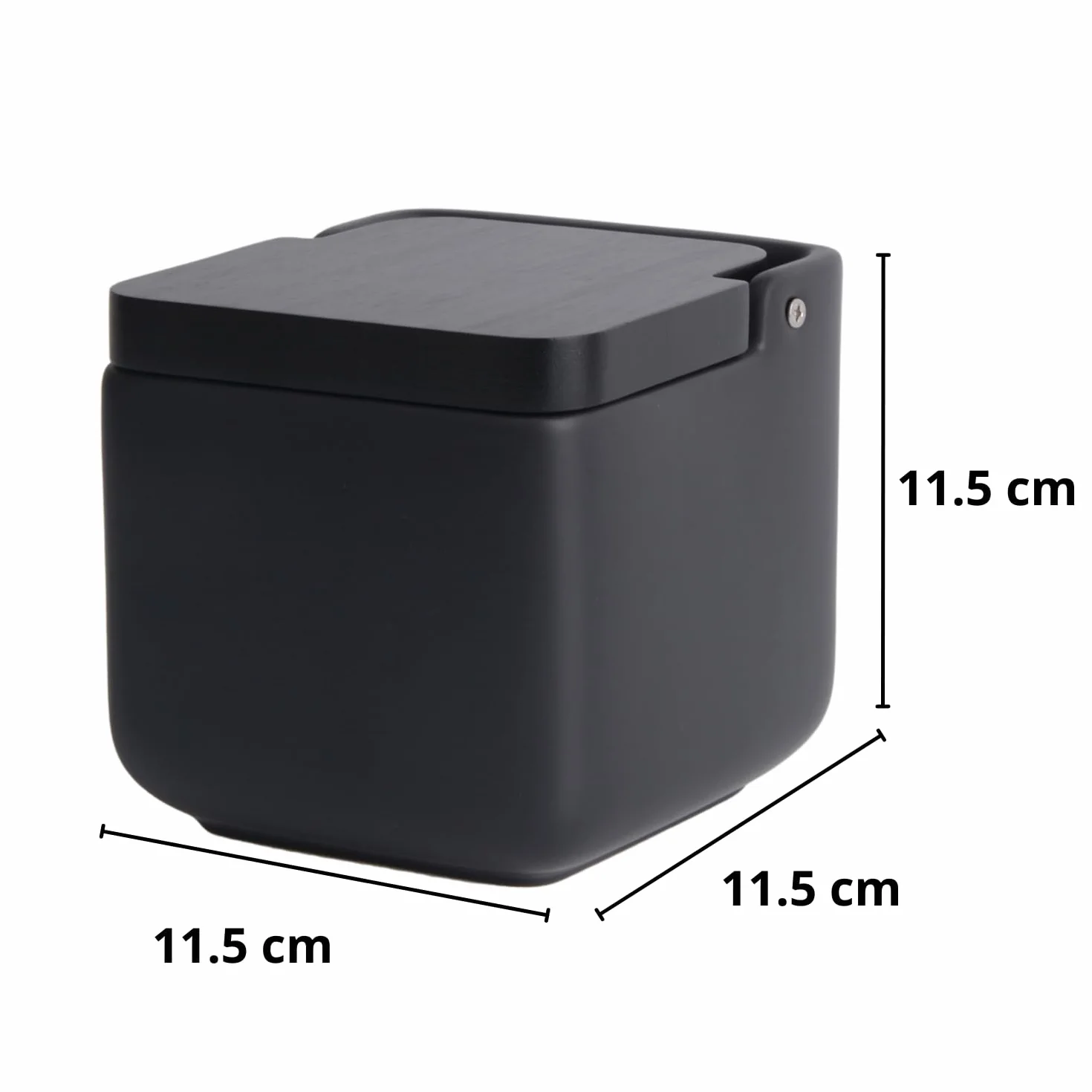Ceramiczna piwnica solna z bambusową pokrywką 11,5 cm czarna matowa