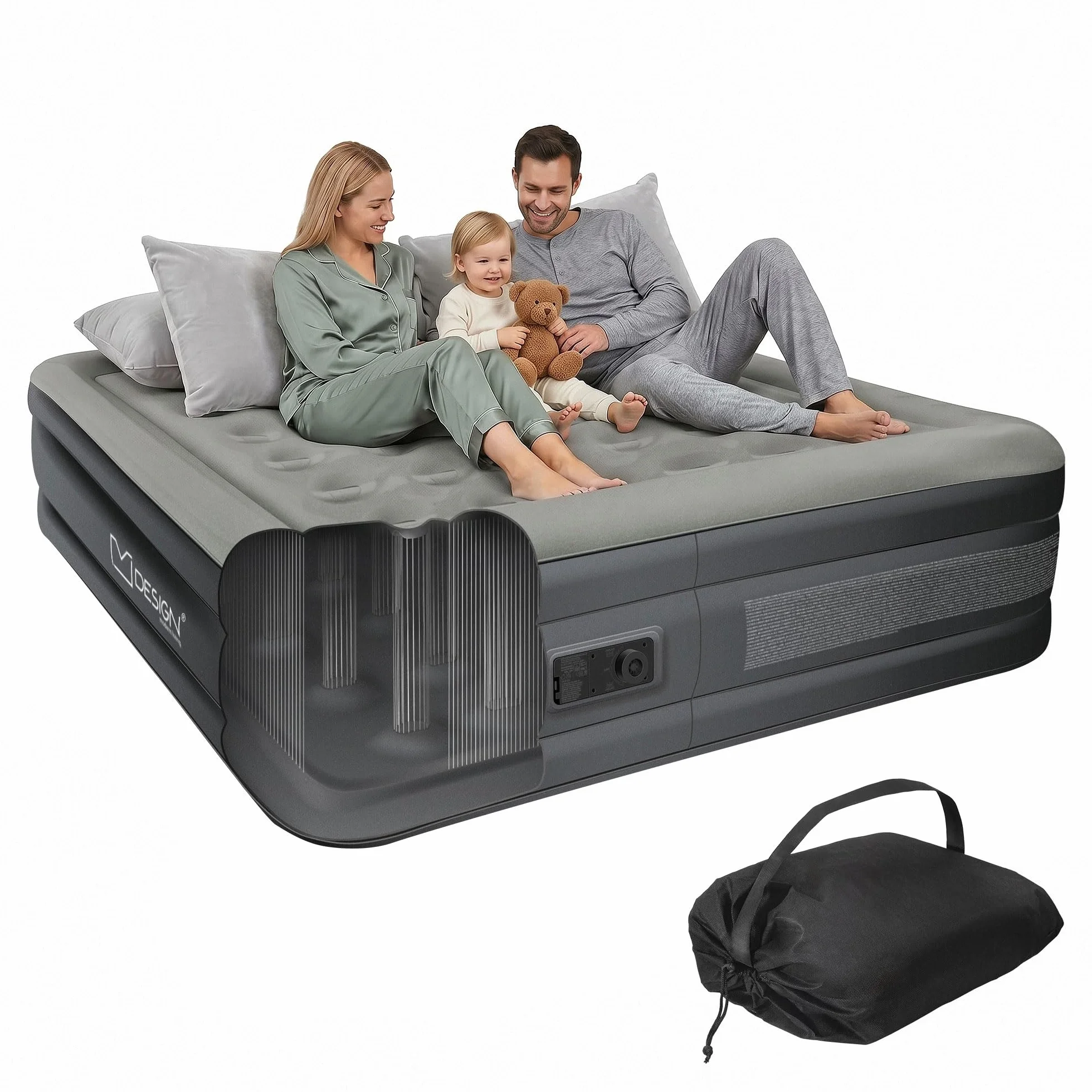 ML-Design Materac dmuchany dla 2 osób 203x157x47 cm z elektryczna pompka 230V Samopompujace sie lózko idealne do uzytku kempingowego lub domowego Podwójne lózko dla gosci wygodne i funkcjonalne