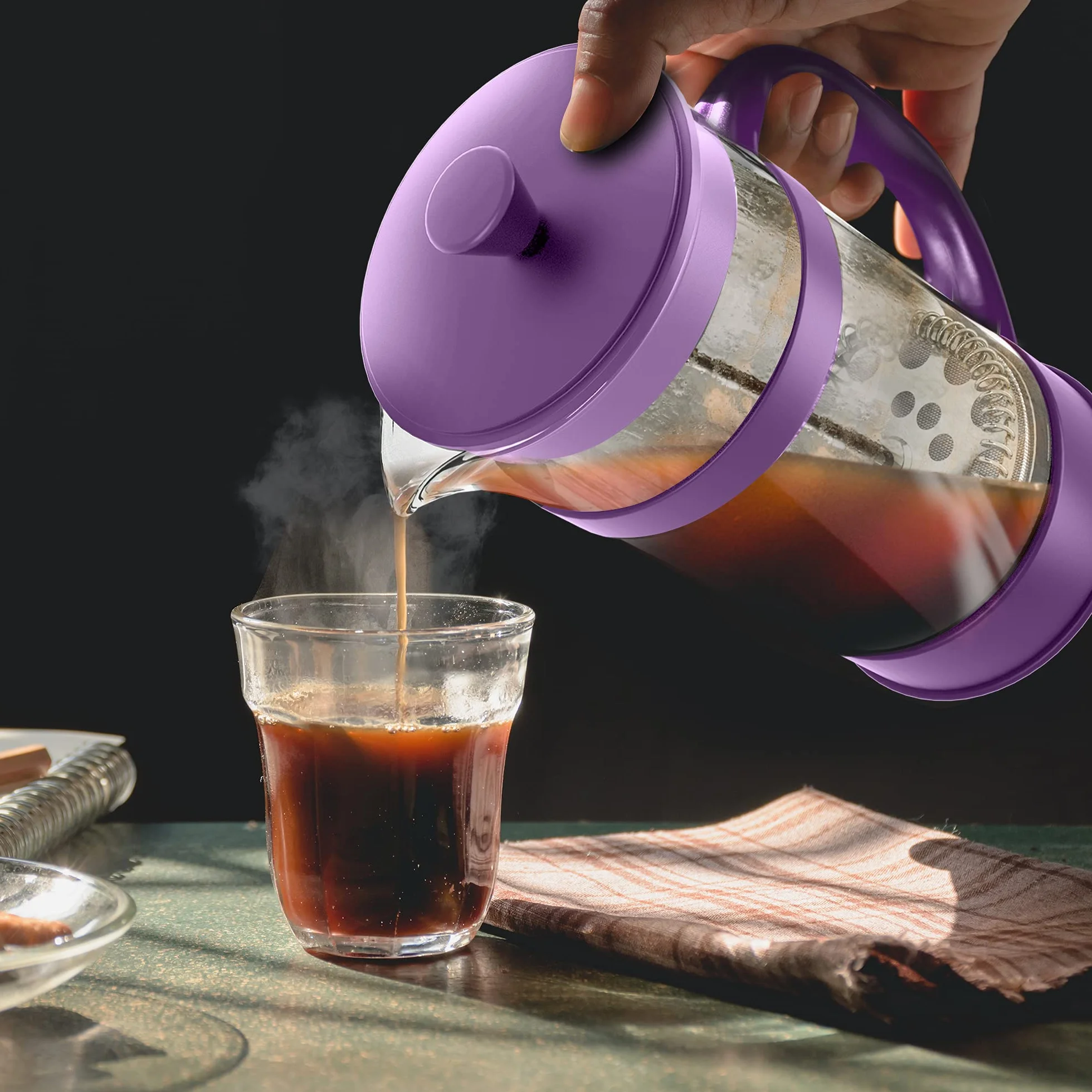 Kichly French Press coffee maker 1000 ml heat resistant glass steel plunger triple filter