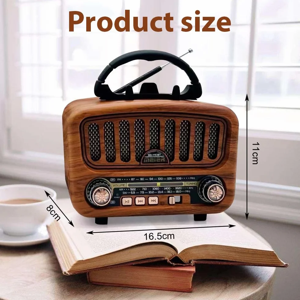 Radio retro z Bluetooth 5.0, AM/FM/SW retro, nostalgiczne małe radio walizkowe, radio kuchenne z dużym głośnikiem 5 W, obsługuje funkcję USB/TF/TWS, proste radio dla seniorów (brązowe)