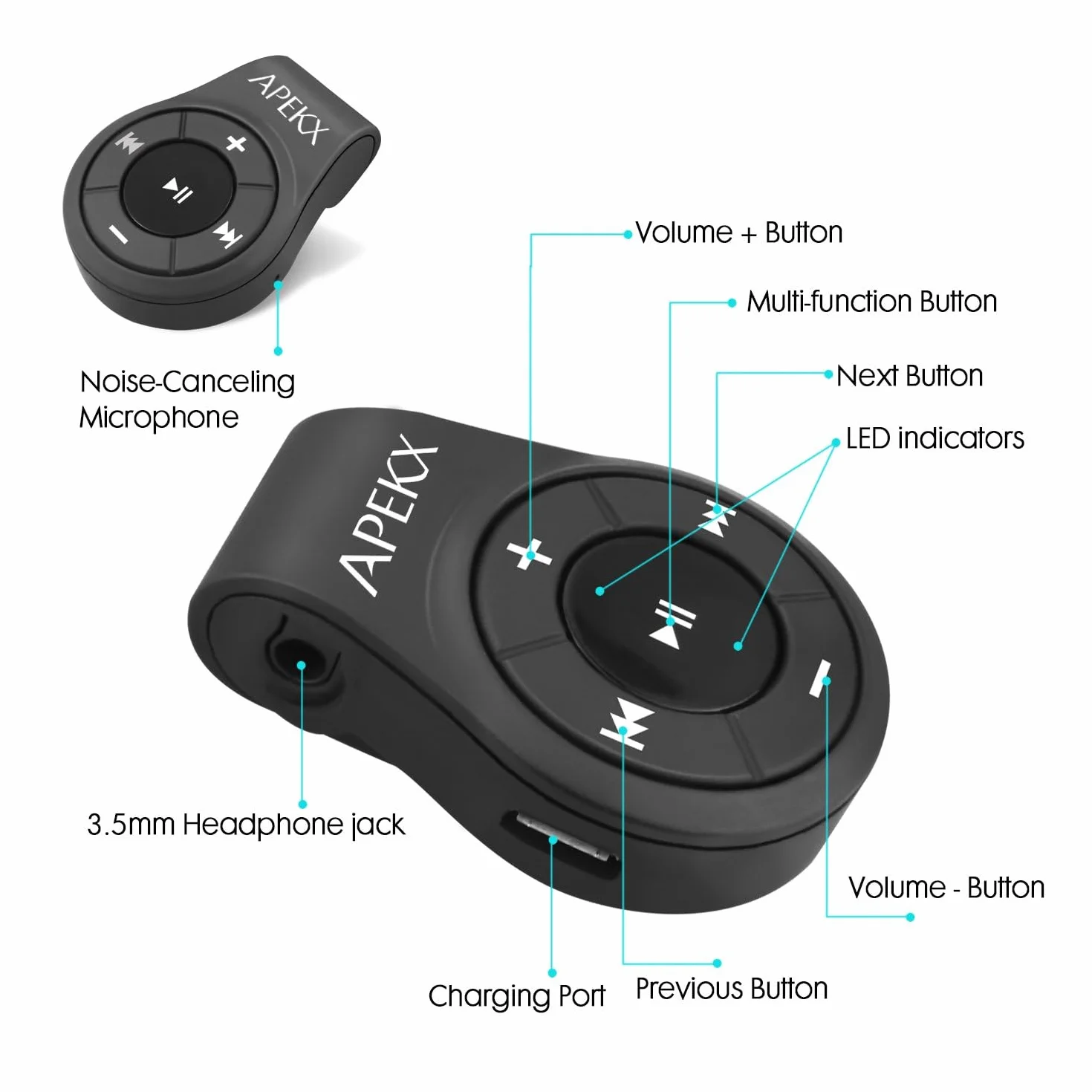 APEKX Adapter audio Bluetooth do zestawu słuchawkowego, głośnika, odbiornika bezprzewodowego z mikrofonem do rozmów głośnomówiących i muzyki
