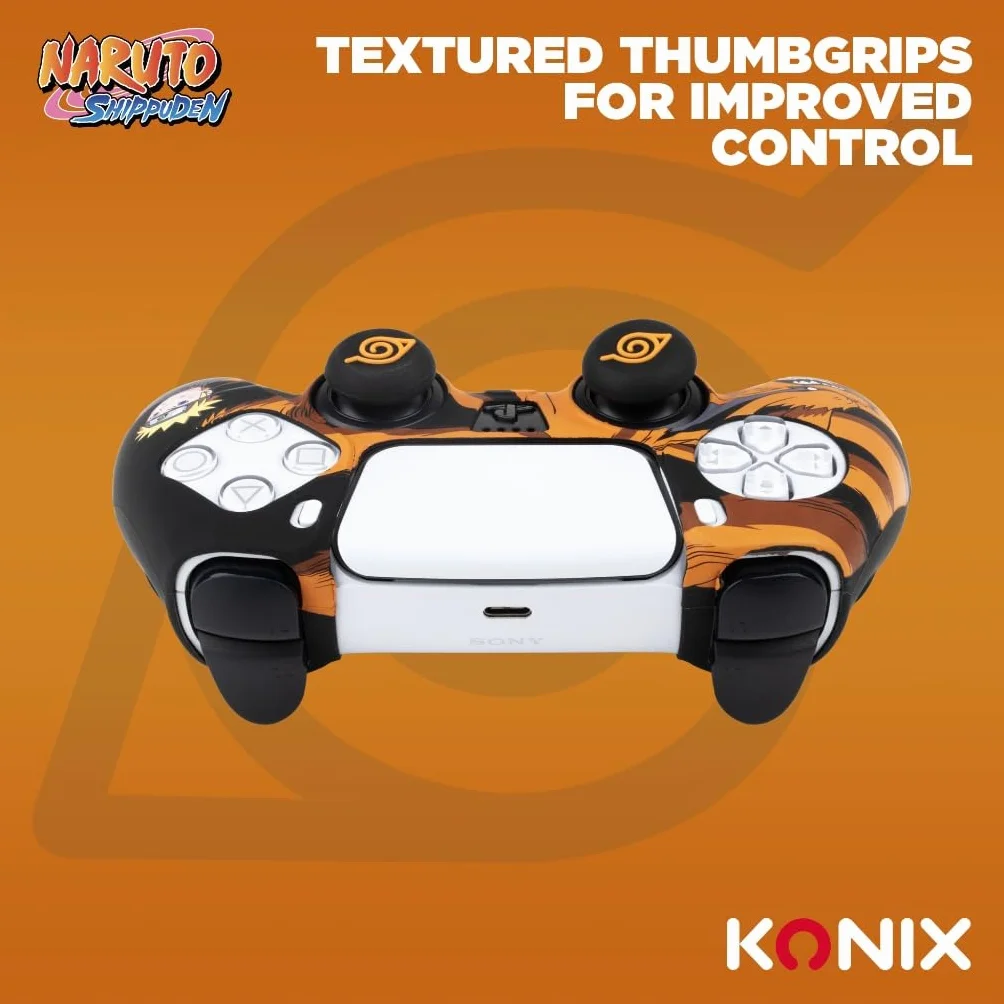 Konix Naruto Shippuden Etui ochronne na kontroler DualSense PS5 - Silikon - Uchwyty na kciuki - Projekt Kurama/Kyûbi Naruto - Czarny