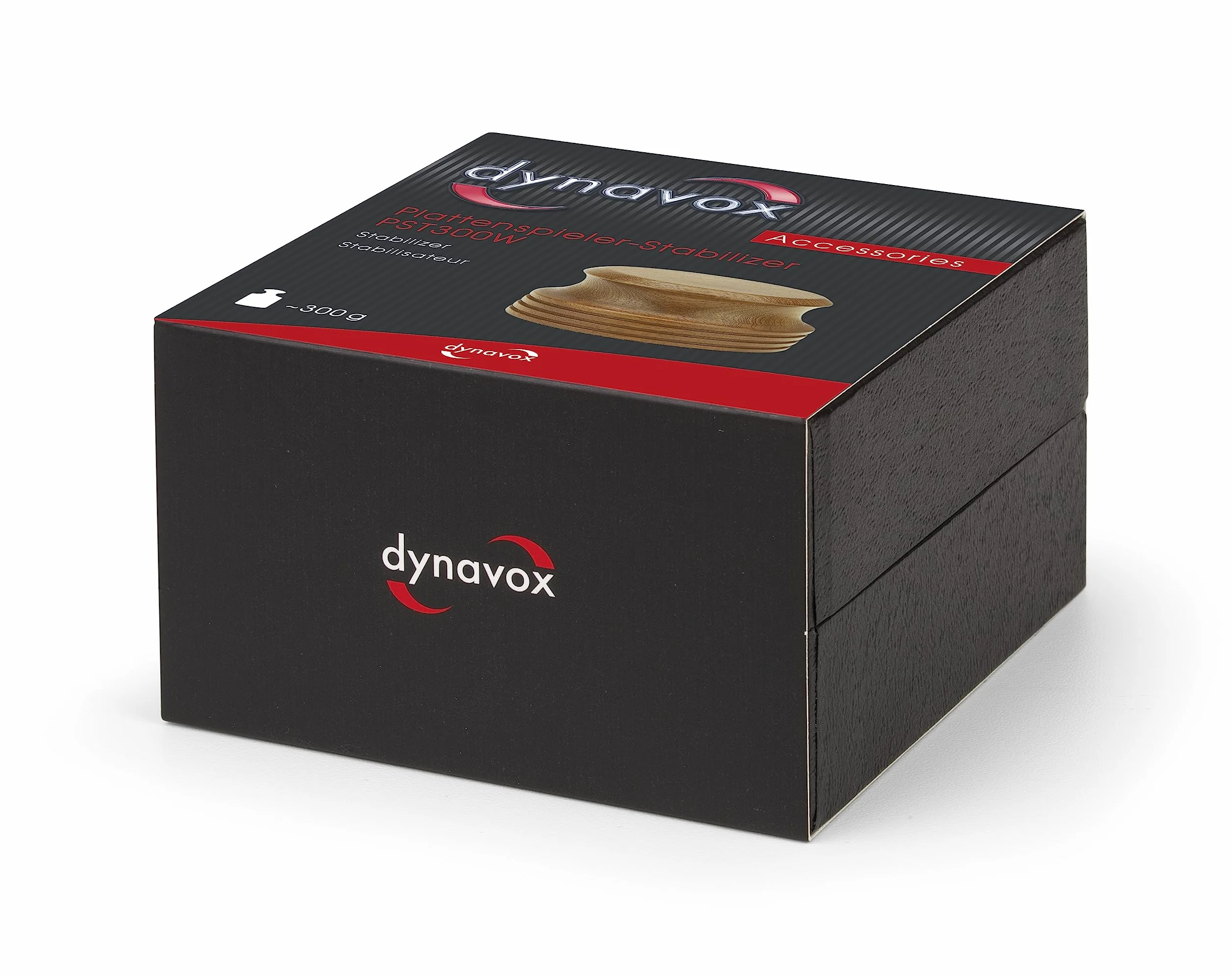Dynavox Stabilizator gramofonu PST-300 W, obciążenie płyty gramofonowej z obudową z prawdziwego drewna, 300 g, drewno sapelli