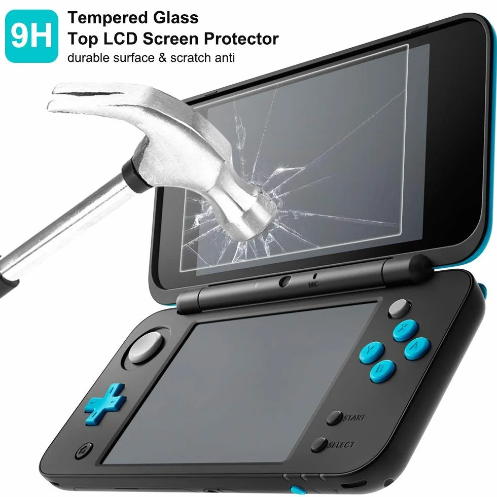 AFUNTA Twarde etui na nowe 2DS XL z 2 opakowaniami ochraniaczy ekranu, przezroczyste etui odporne na zarysowania, z 4 foliami ochronnymi ze szkła hartowanego do ekranu górnego i dolnego