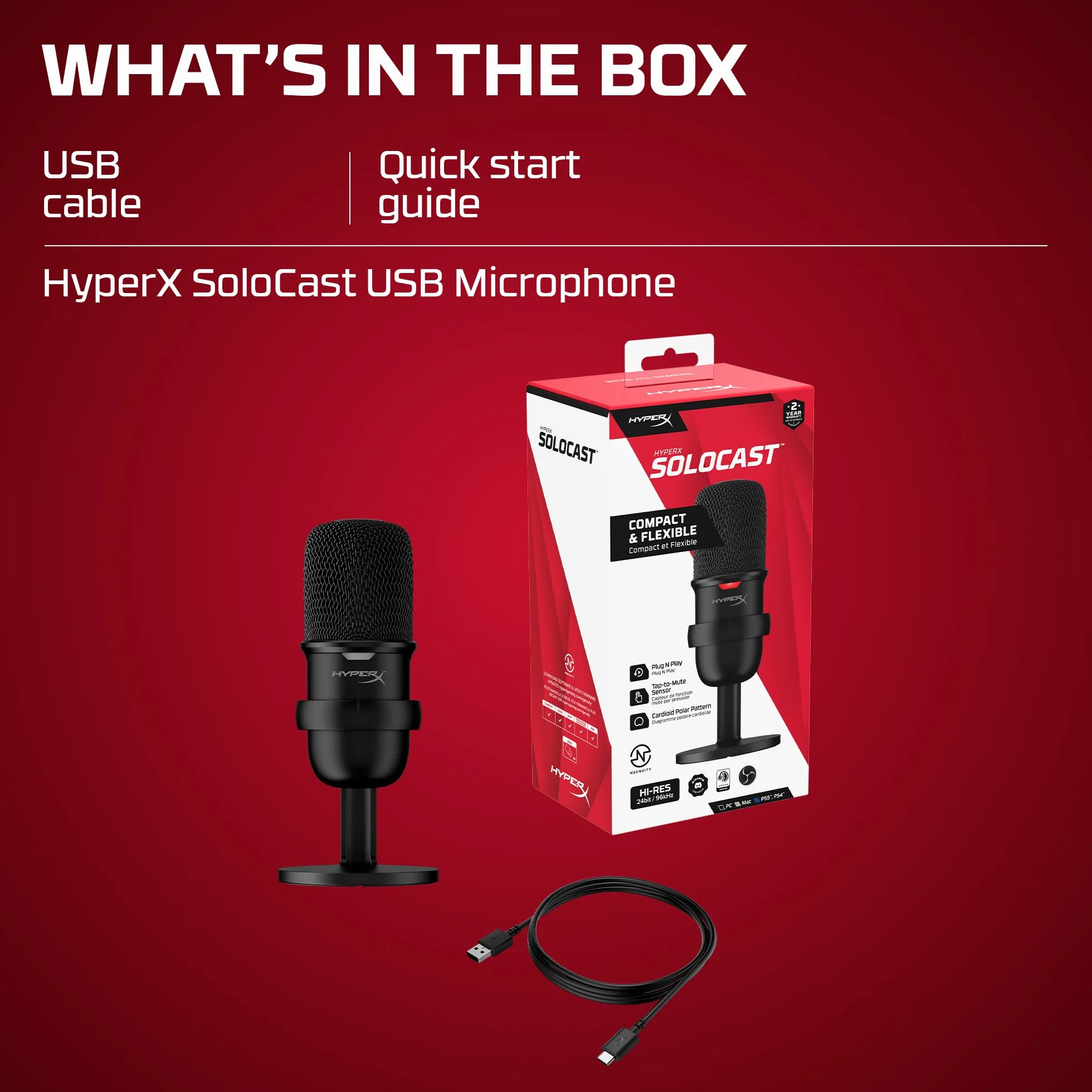 Hyperx Solocast Usb Microphone HMIS1X-XX-BK/G Mikrofon, Czarny, PS4/MAC