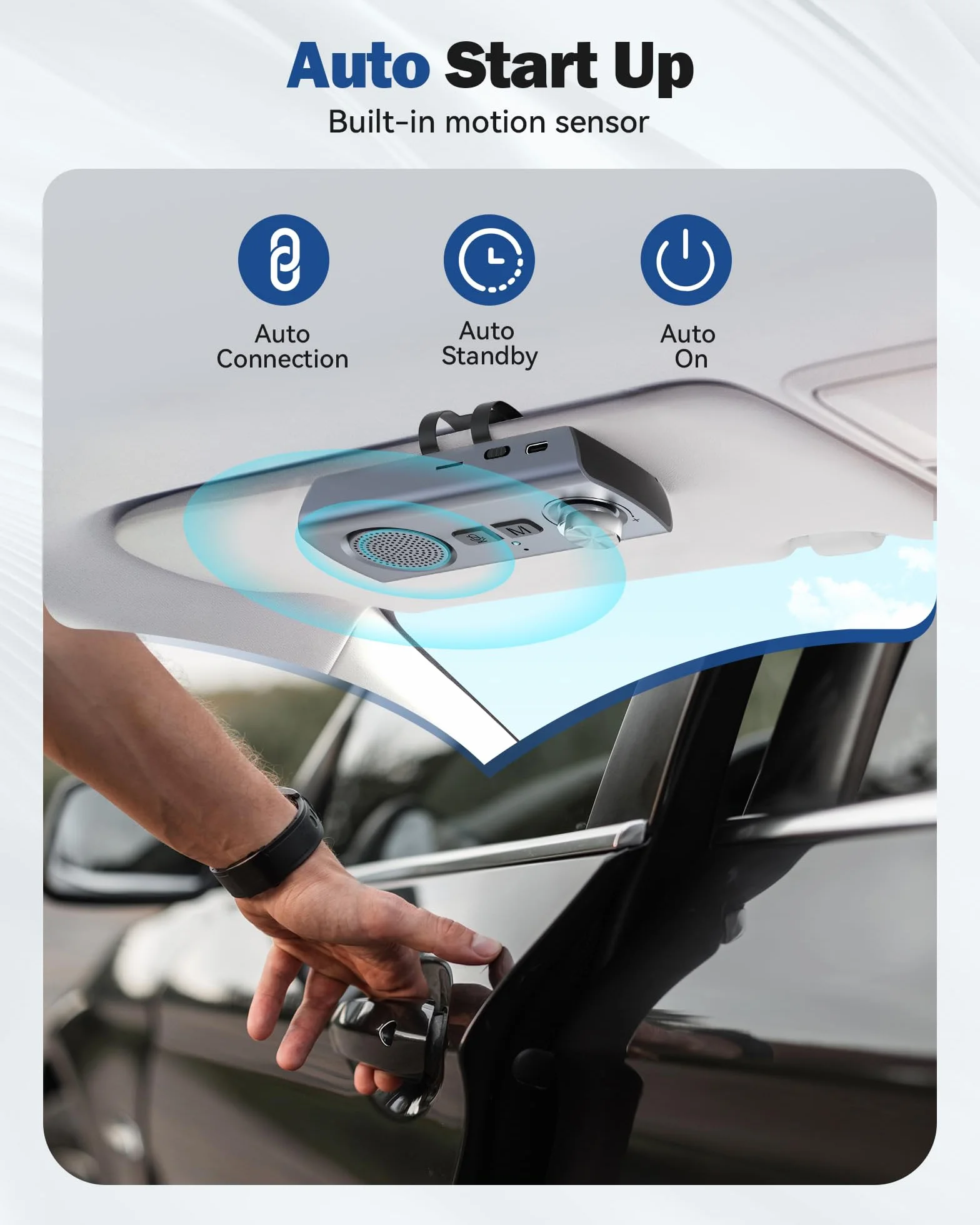 AGPTEK Zestaw głośnomówiący do samochodu, Bluetooth 5.3, zestaw głośnomówiący do GPS, wbudowany mikrofon, głośnik, muzyka, slot na karty TF, automatyczne ponowne łączenie, dla Siri i Google Assistant
