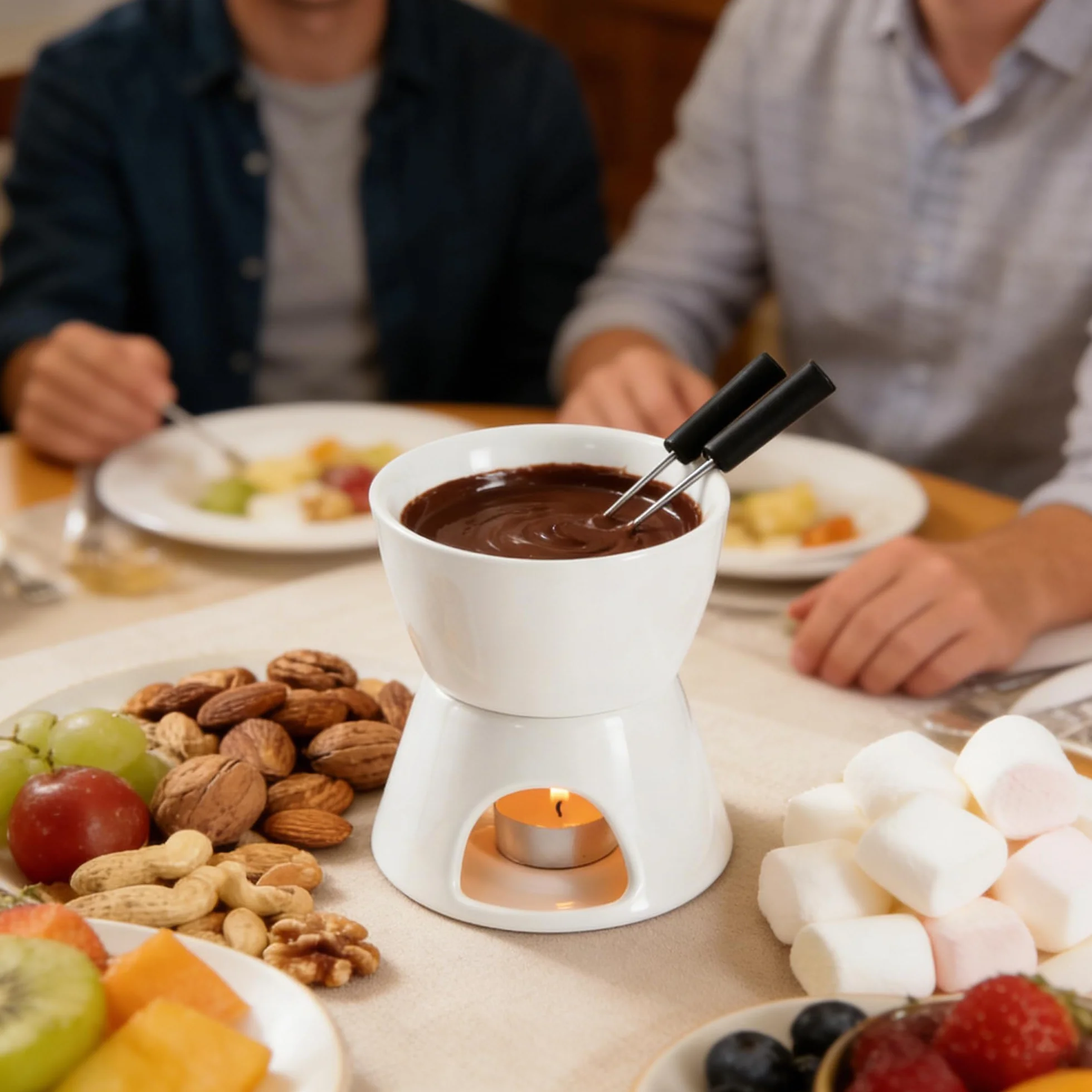 Zestaw garnków do czekoladowego fondue, kompletny zestaw do serowego fondue ze świecą i 4 widelcami, mini garnek do czekoladowego fondue, porcelanowy garnek do topienia, do domu,Biały