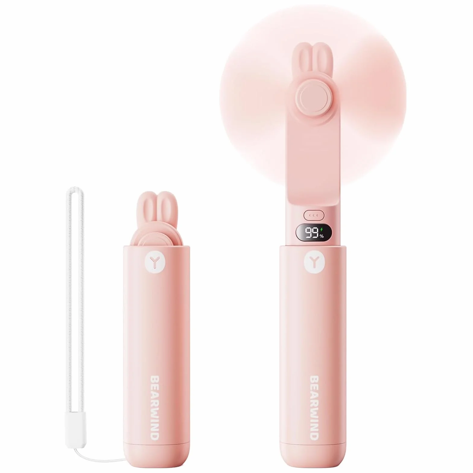 Wentylator ręczny, mini przenośny wentylator ręczny, zasilanie bateryjne, wyświetlacz LED, mały wentylator podróżny z możliwością ładowania przez USB z przenośną ładowarką dla kobiet, dziewcząt