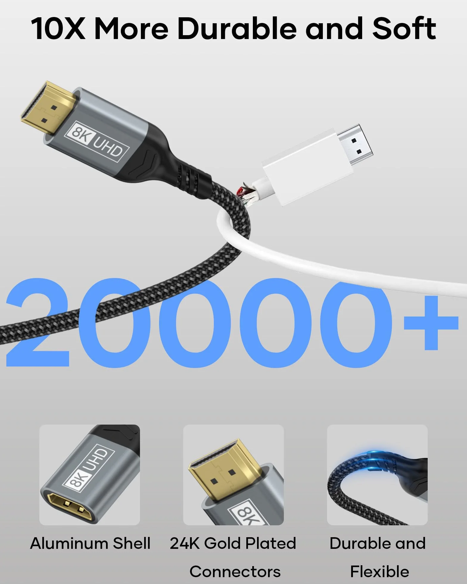 Kabel przedłużający HDMI 0,2 m, Kabel HDMI 2.1, męski na żeński, HDMI 8K, 60 Hz, 4K, 144 Hz, 48 Gb/s, UHD, eARC HDCP 2.3, kompatybilny z TV Stick Roku, Xbox PS5, PS4 HDTV