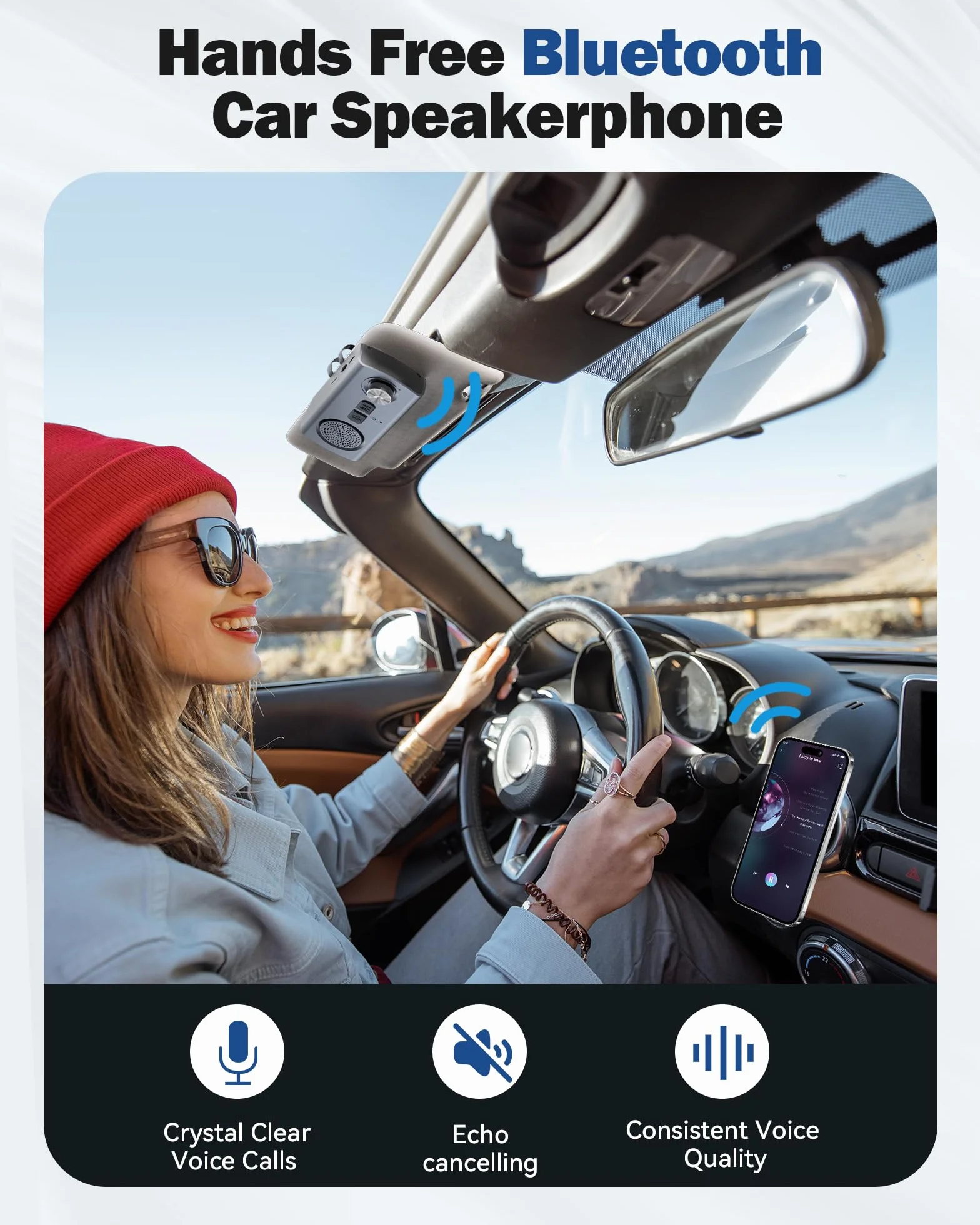 AGPTEK Zestaw głośnomówiący do samochodu, Bluetooth 5.3, zestaw głośnomówiący do GPS, wbudowany mikrofon, głośnik, muzyka, slot na karty TF, automatyczne ponowne łączenie, dla Siri i Google Assistant