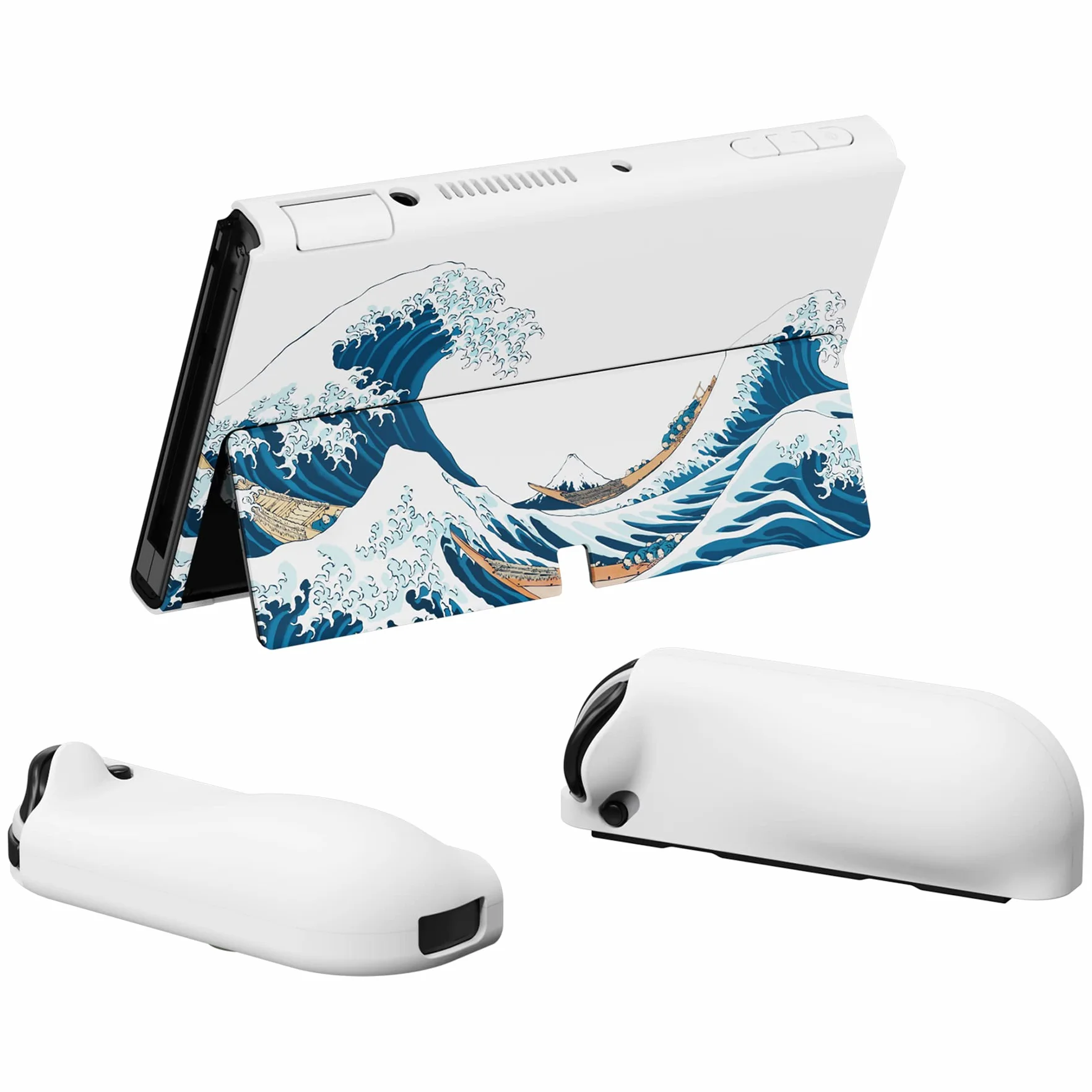 PlayVital Etui Ochronny do Nintendo Switch OLED Case Hard Shell,AlterGrips Dokowalna Futerał do Switch OLED,Protective Cover z Kciuka Caps&Caps Przycisków-Wielka Fala Kanagawie