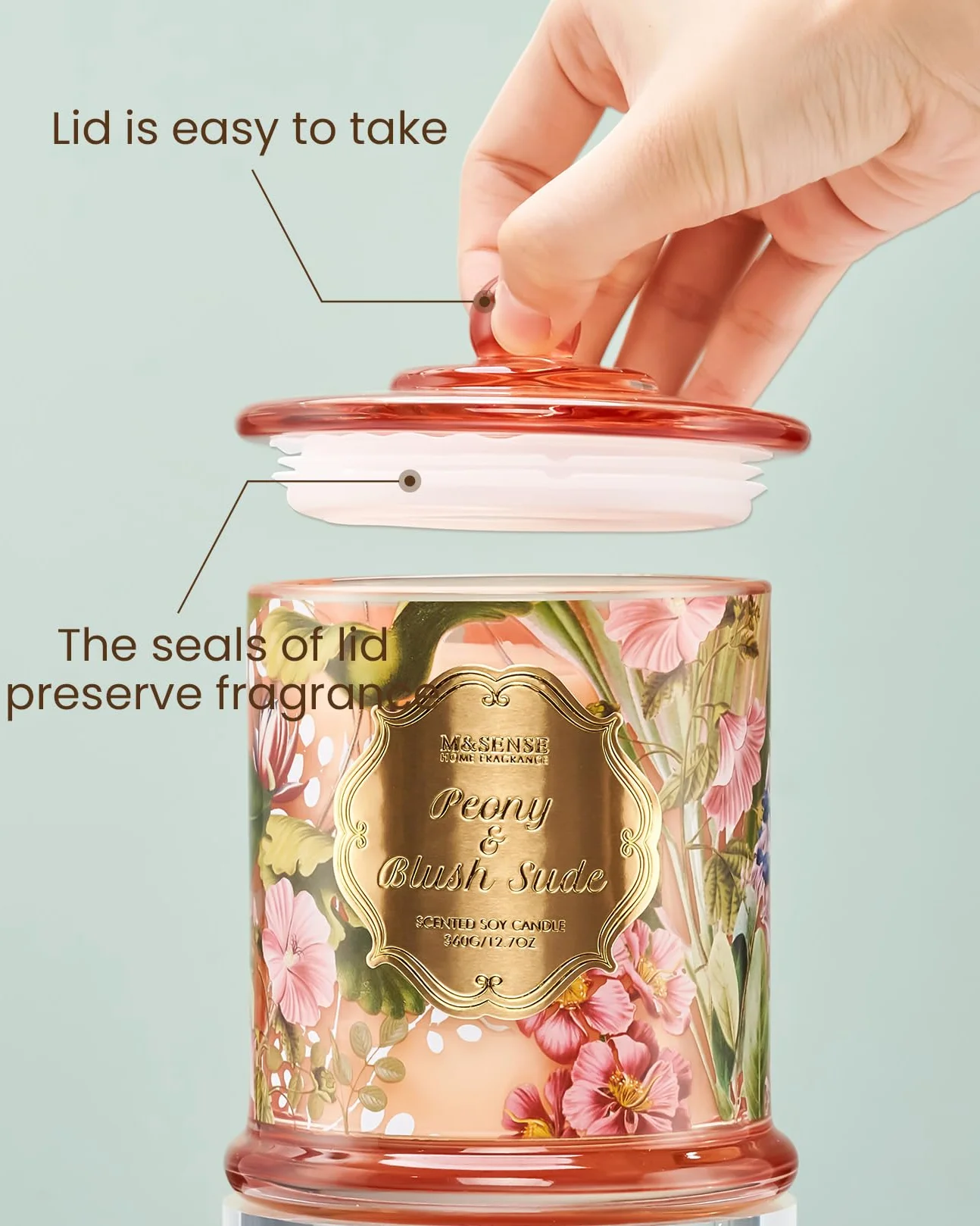 M&SENSE świeca zapachowa sojowa Peony Blush 360g 75h