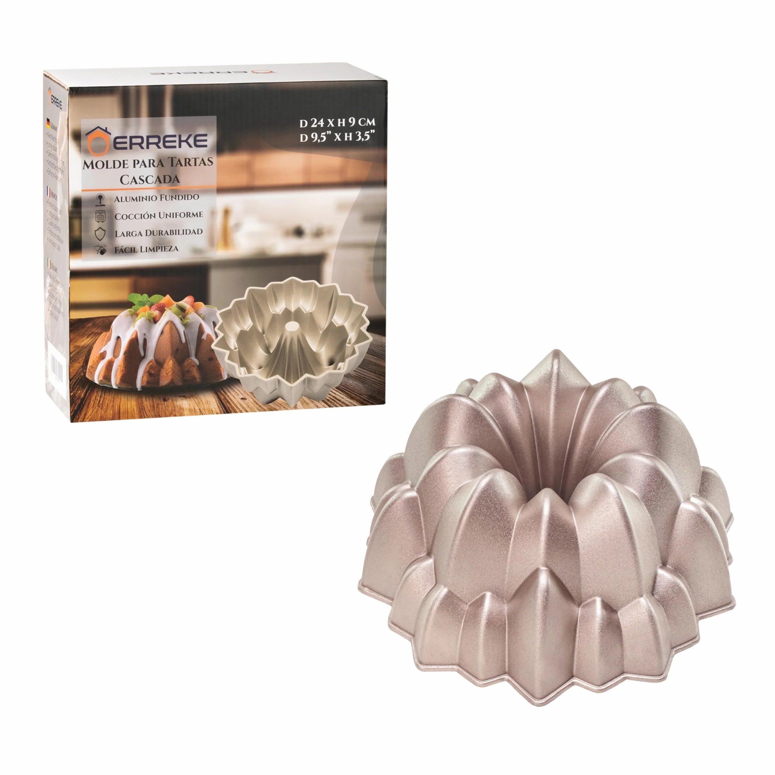 Erreke Forma na Ciasto, Równomierne Pieczenie, Podwójna Nieprzywierająca Powłoka, Bardzo Trwałe Odlewane Aluminium, Tortownica do Ciasta, Średnica 24 cm, Pojemność 2.0 litra, Kaskada