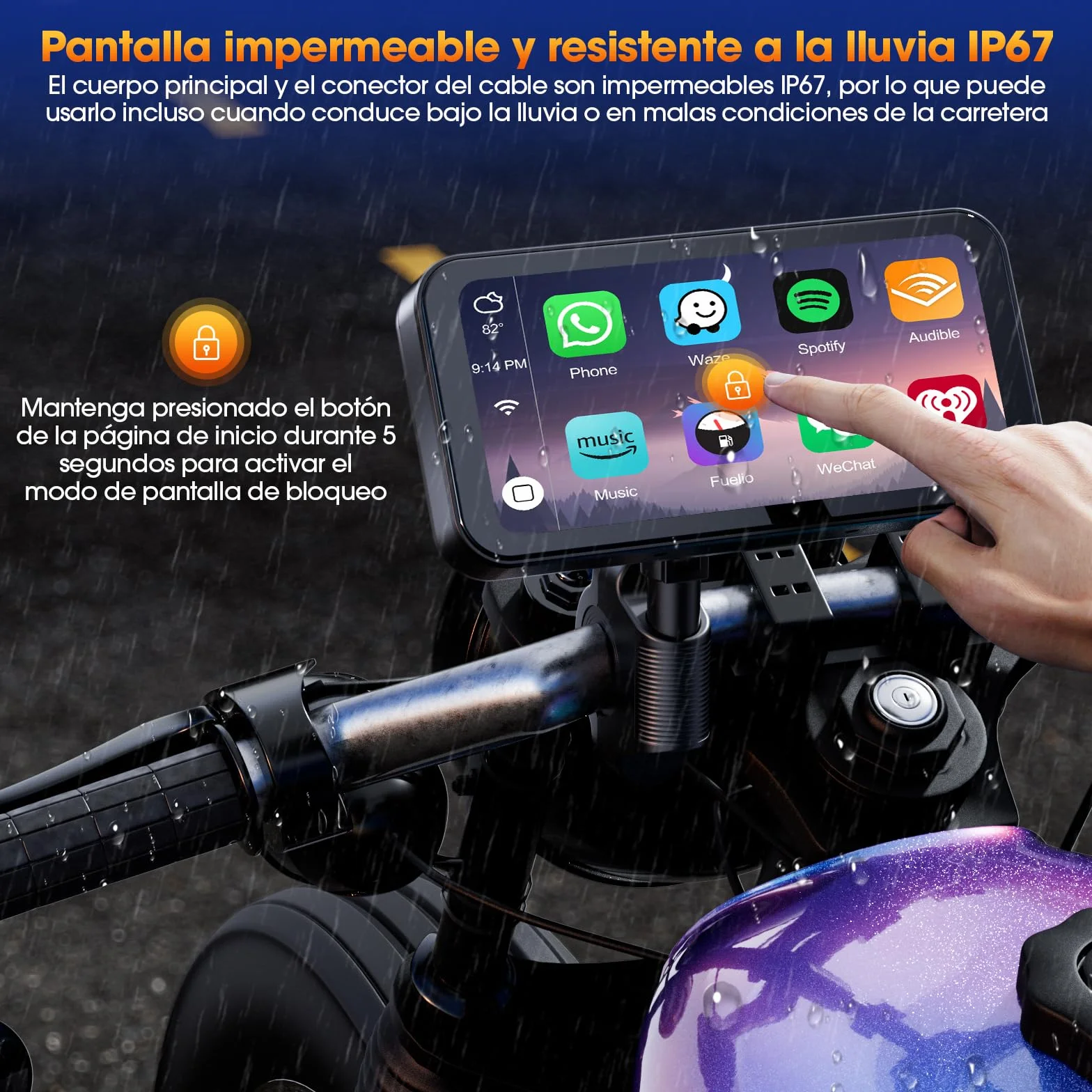 Volam Motocyklowy ekran Carplay z designerskim uchwytem do motocykli, bezprzewodowy CarPlay i Android Auto, przenośny ekran dotykowy 6,25", obsługuje nawigację/asystent głosowy