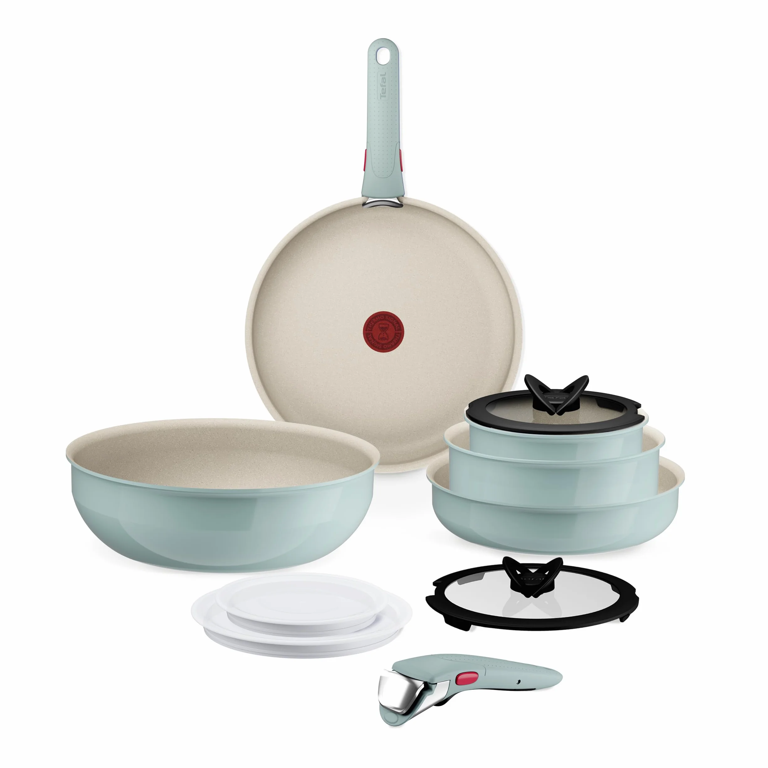 Tefal Ingenio Serenity L828SB04 Zestaw naczyń kuchennych, 11-częściowy, z powłoką nieprzywierającą, oszczędność miejsca, do wszystkich rodzajów kuchenek, nadają się do mycia w zmywarce