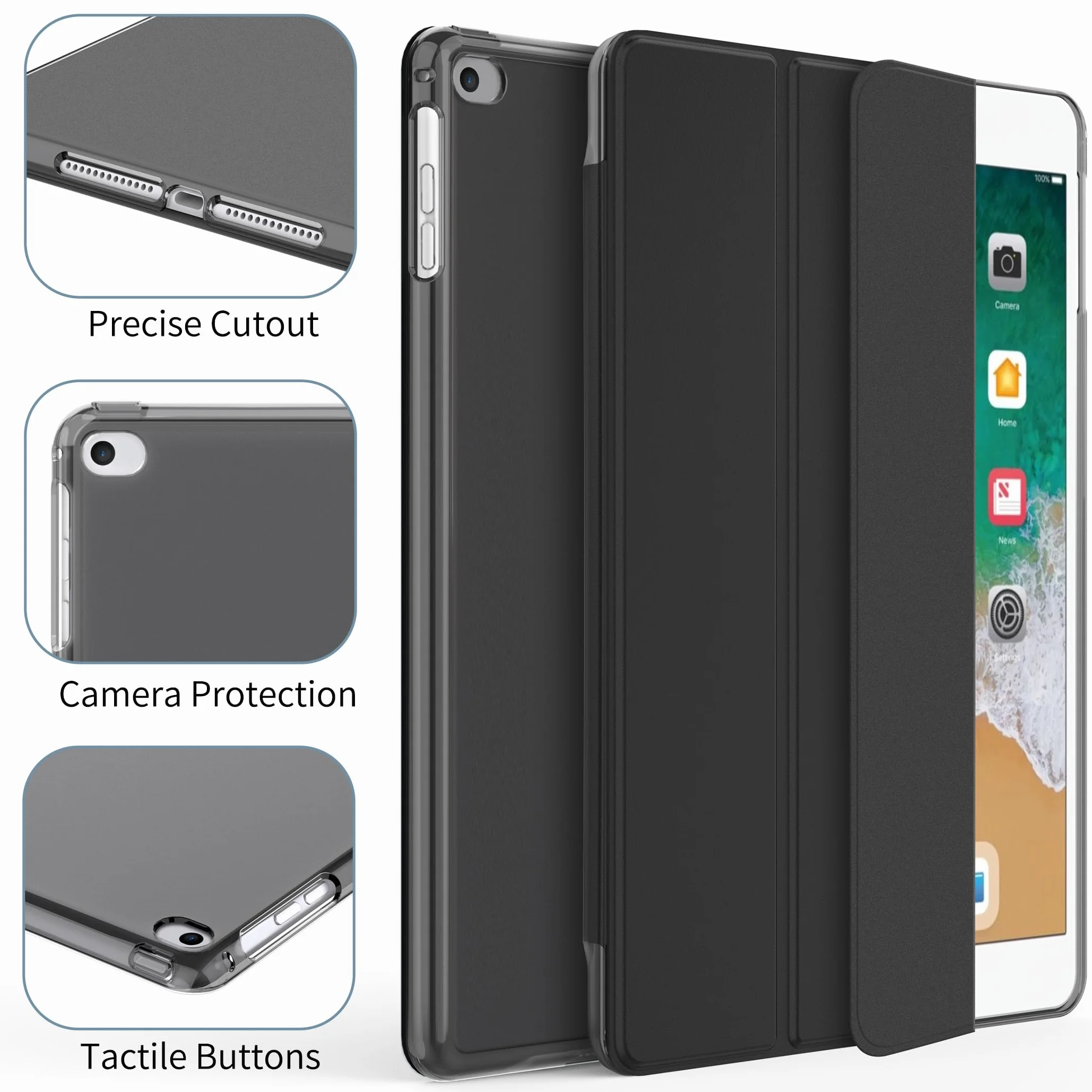 EasyAcc Etui na iPada 9,7 cala 6. generacji/5. generacji (nie do iPada Air 5. generacji) / iPad Air 2 / iPad Air ze stojakiem ochronnym pokrowiec, twardy futerał PC do iPada 9,7 2018 2017, czarny