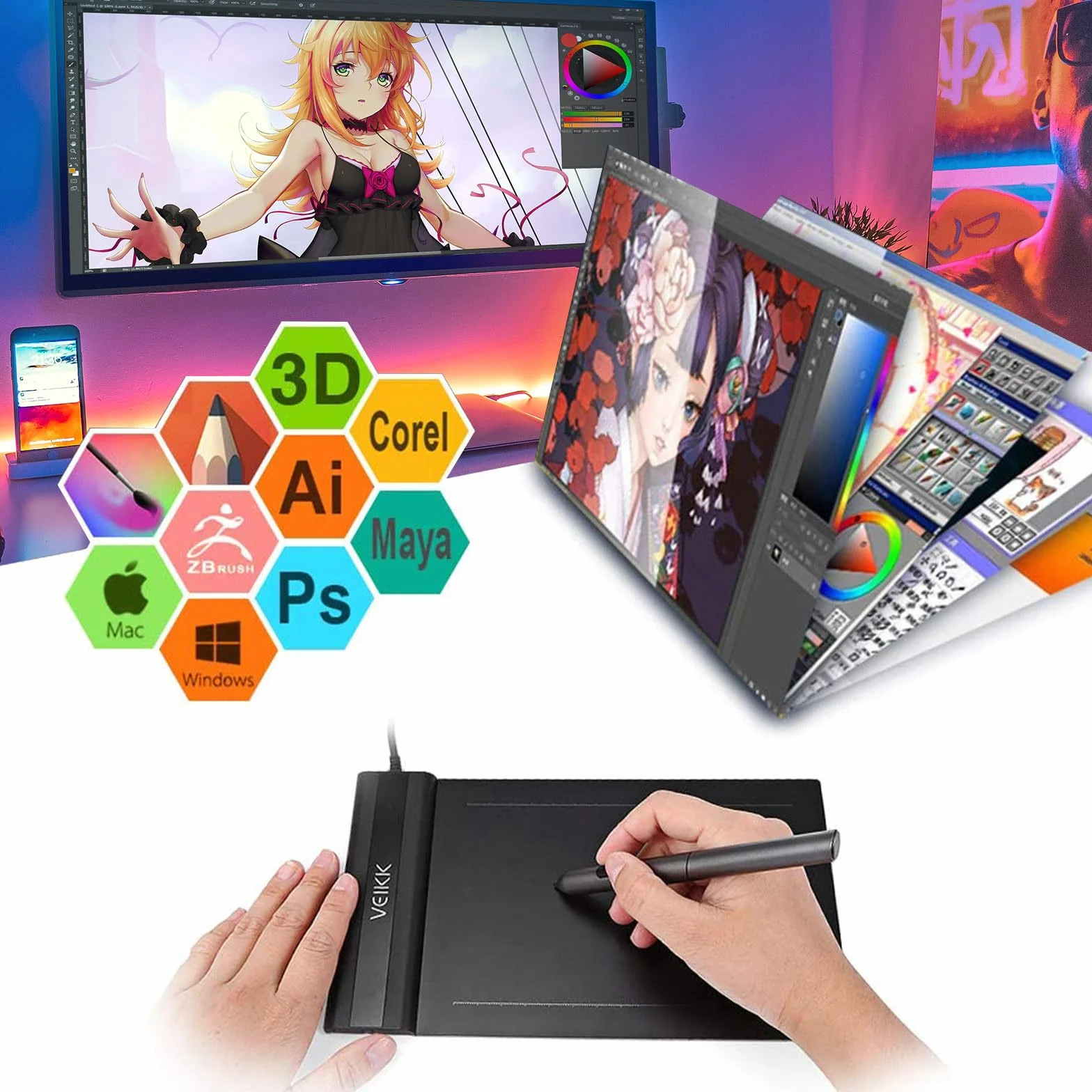OSU tablet VEIKK S640 ultracienki 15 x 10 cm tablet do rysowania grafiki z piórem bez baterii 8192 poziomów nacisku