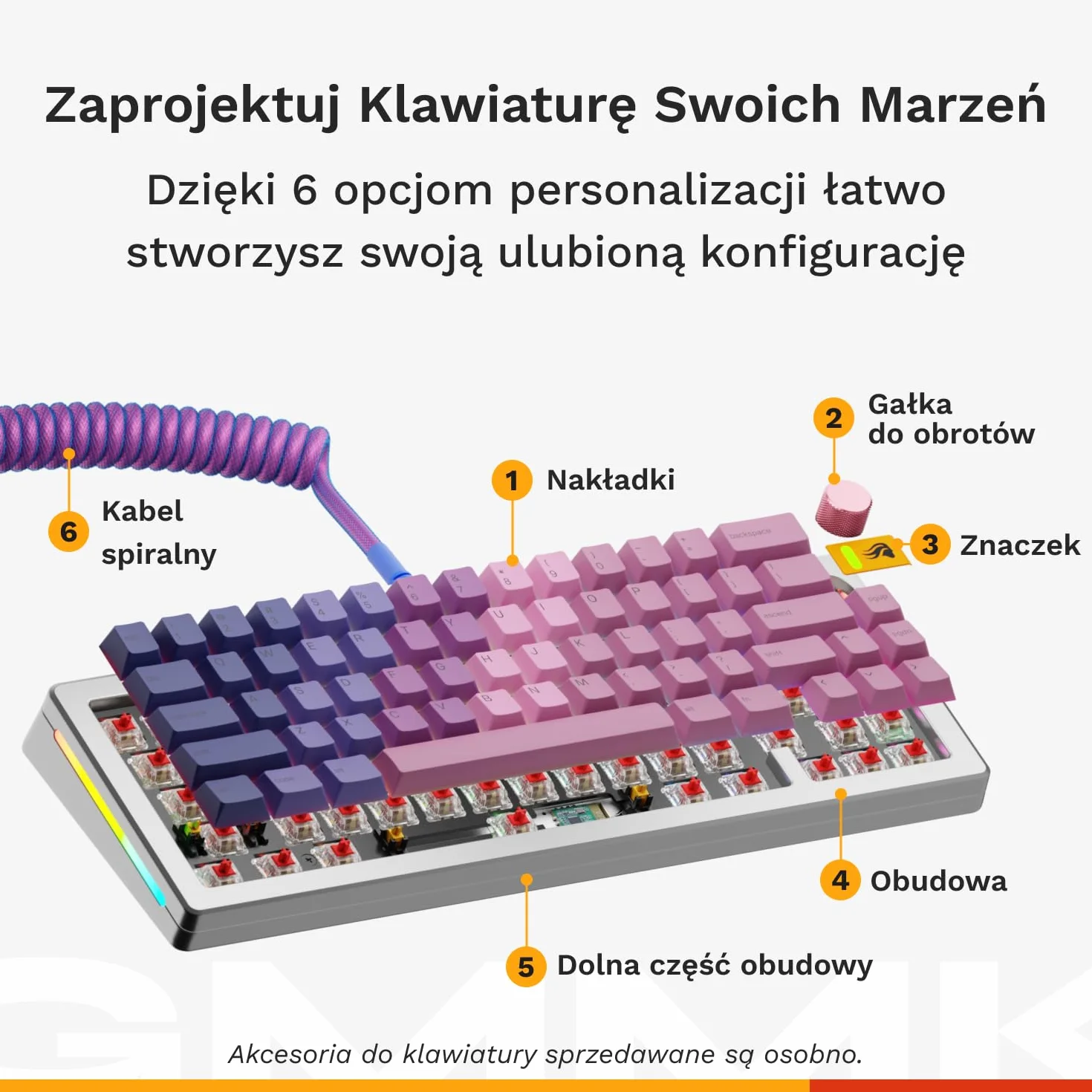 Glorious Gaming GMMK 3 PRO: klawiatura mechaniczna, compact 65%, aluminiowa obudowa i system uszczelek, przełączniki MX z hot swap, pianka dźwiękochłonna, amerykański QWERTY - Srebrna