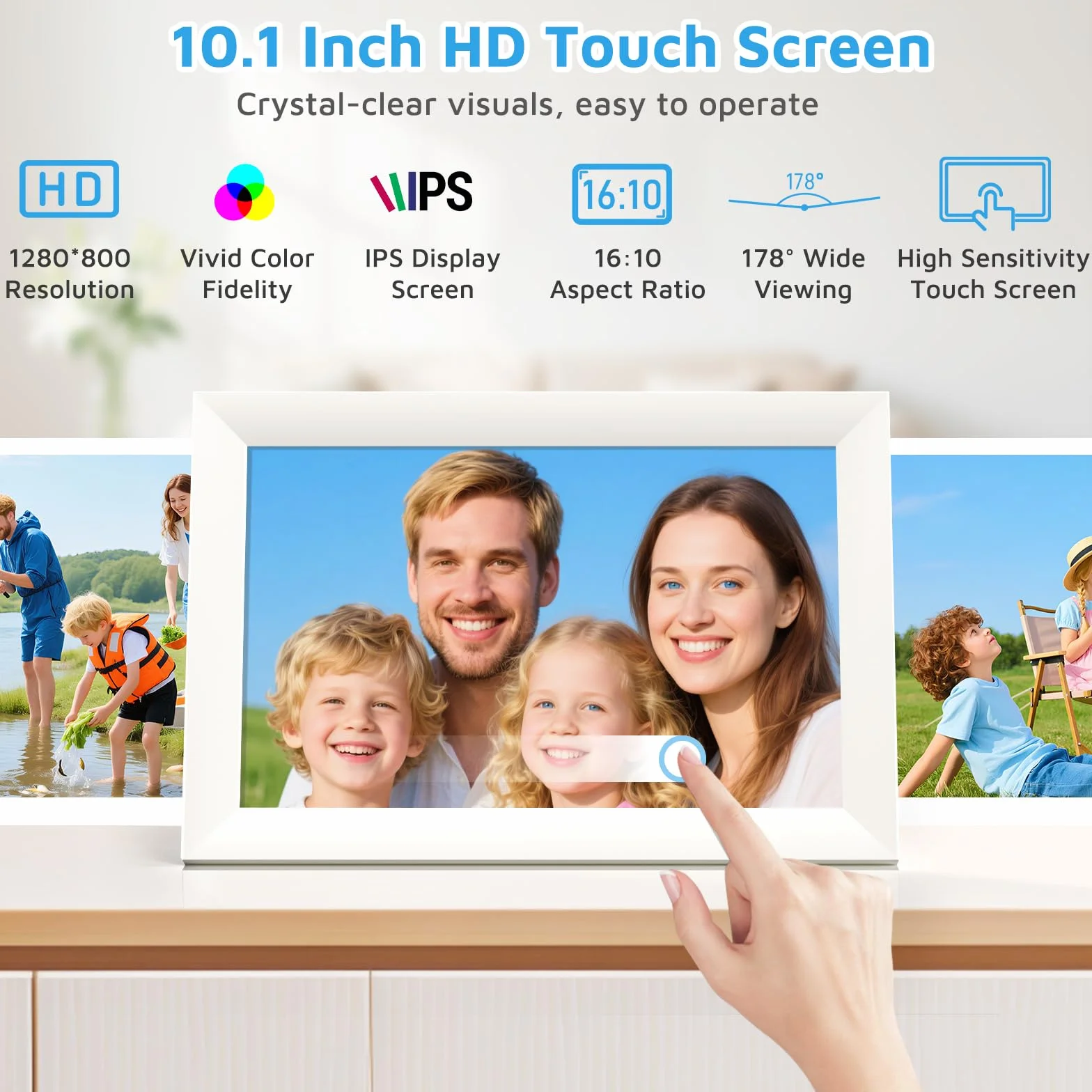 10,1-calowa cyfrowa ramka na zdjęcia WLAN Cyfrowa ramka na zdjęcia HD 1280*800 IPS z ekranem dotykowym Elektroniczna ramka na zdjęcia z pamięcią 32 GB, automatycznym obracaniem, łatwym udostępnianie