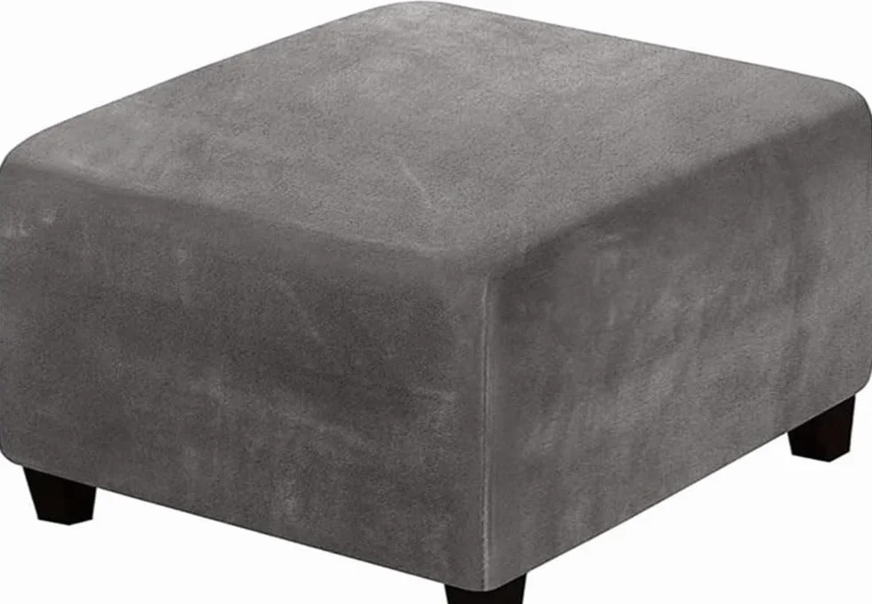 Square Ottoman Slipcover Velvet Stretch Cover 70x70 cm Gray