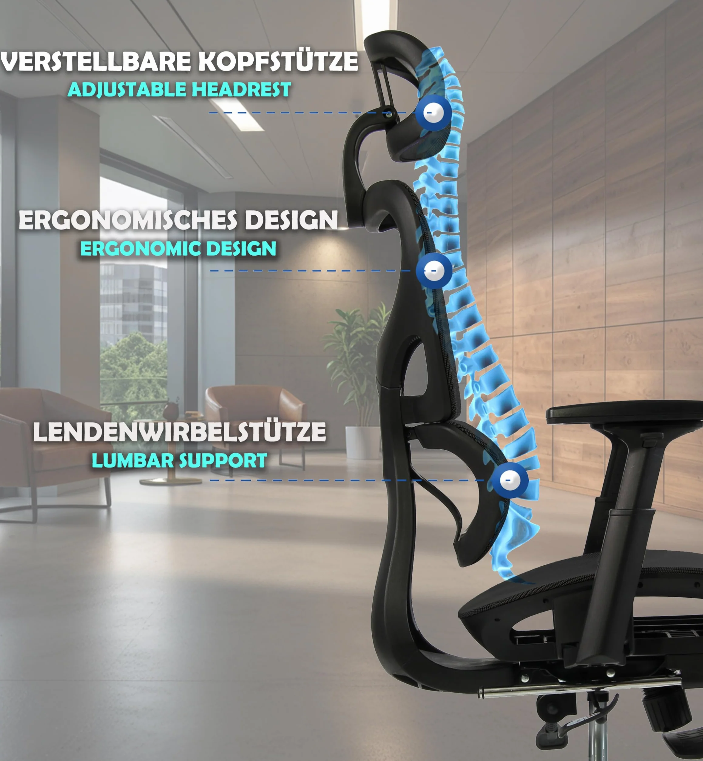 sesto senso Krzesło biurowe czarne z podnóżkiem ergonomiczne krzesło biurowe z podparciem lędźwiowym i składanymi podłokietnikami fotel kierowniczy z regulowanym zagłówkiem K80G Black