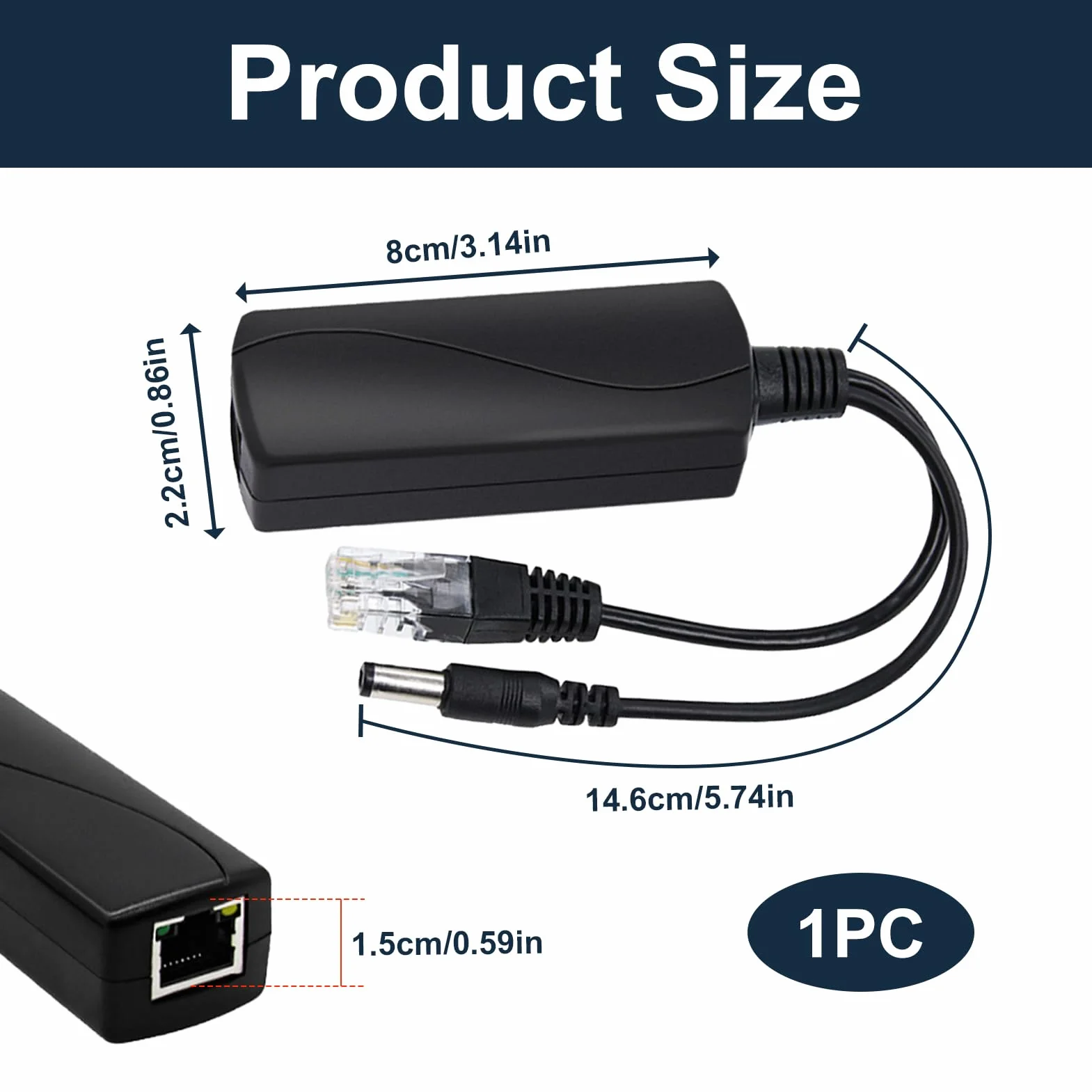 Rozdzielacz PoE 12 V/1.2 A DC, rozdzielacz Adapter PoE Gigabit 48 V PoE na DC 12 V/1.2 A wyjście, przyłącze 5,5 x 2,1 mm do kamery IP/AP/Smart Home, 10/100 Mbps standard IEEE802.3af/at, Rozdzielacz