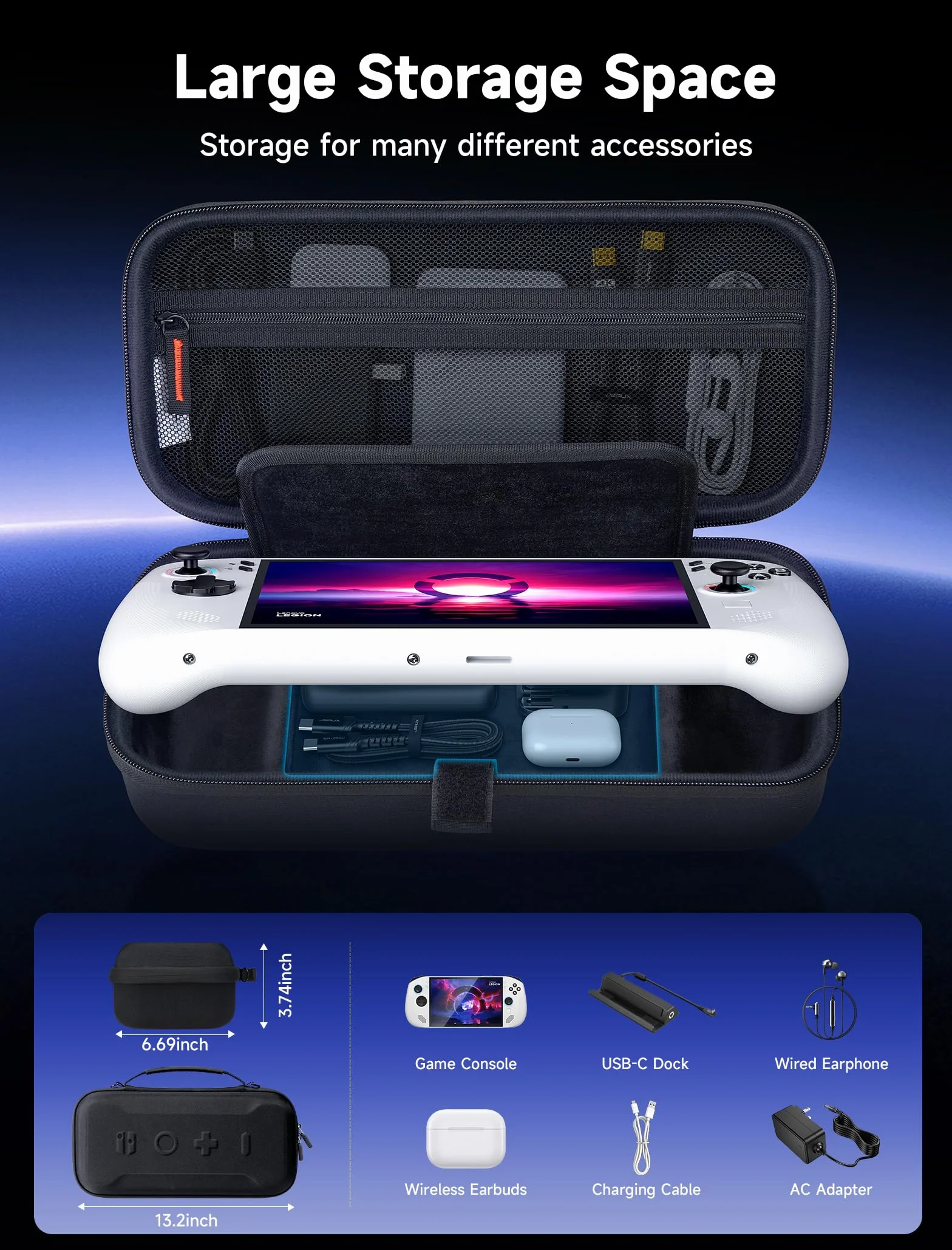 JSAUX Etui do Lenovo Legion Go / Go S i Go 2, duże etui podróżne z twardą skorupą, z osłoną ekranu i uchwytem, ​​torba do przechowywania konsoli, kontrolera i stacji dokującej, czarne
