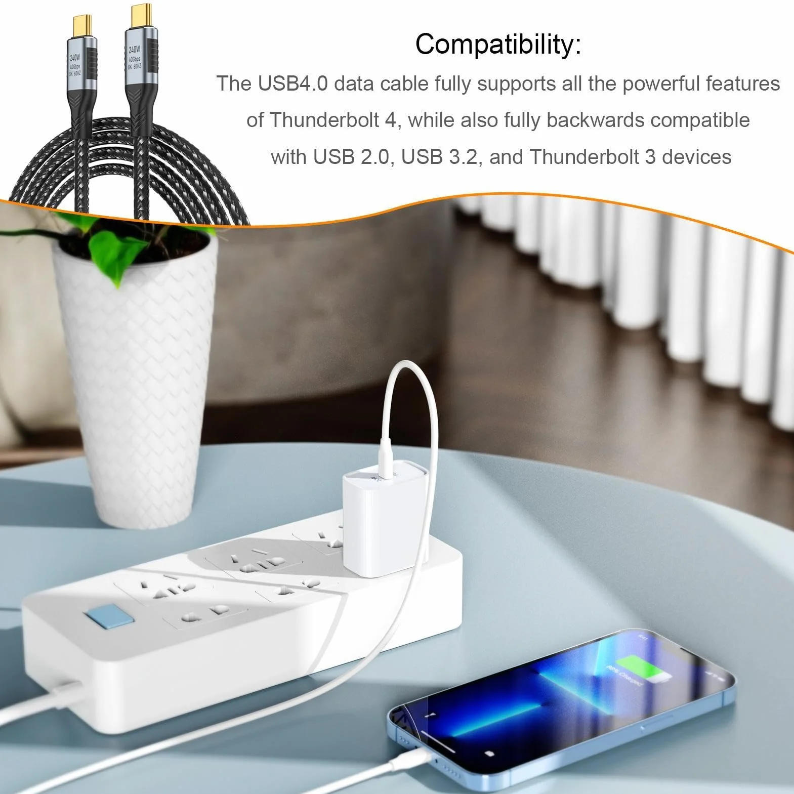 Kabel do szybkiego ładowania, kabel do szybkiego ładowania, kabel USB C 40 Gb/s, uniwersalny kabel USB C do szybkiego ładowania 240 W, do laptopów, stacji dokujących, telefonów i laptopów
