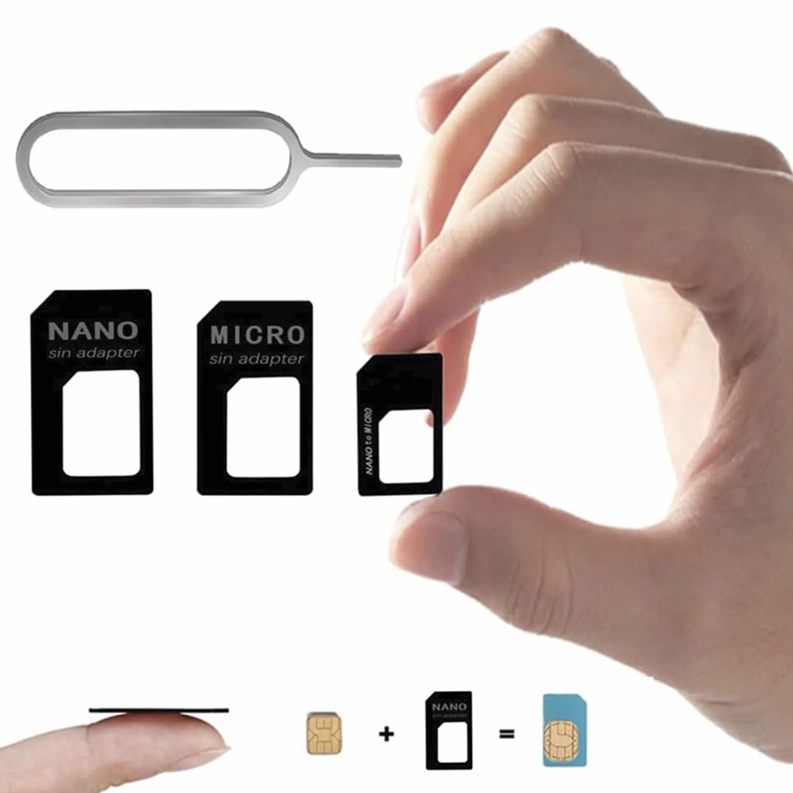 Adapter 3 w 1 nano SIM, kompletny zestaw adapterów do nano-SIM na kartę SIM, z igłą Sim Eject Pin, zestaw adapterów do smartfonów, telefonów komórkowych i tabletów