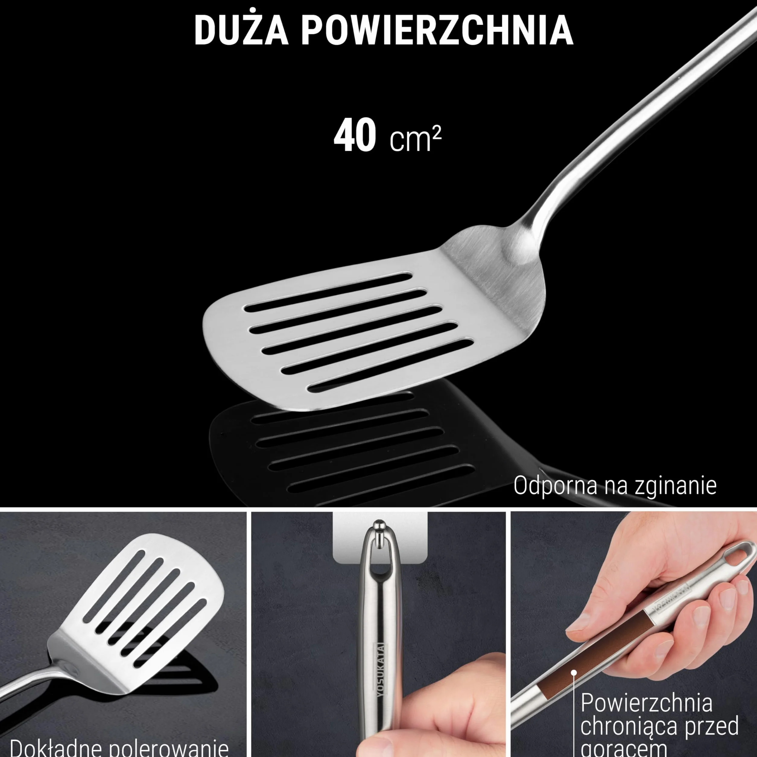 YOSUKATA Łopatka Łyżka Wazowa i Łopatka do Przewracania 43 cm do Woka - 304 Stal Nierdzewna - Zestaw Narzędzi Odpornych na Ciepło