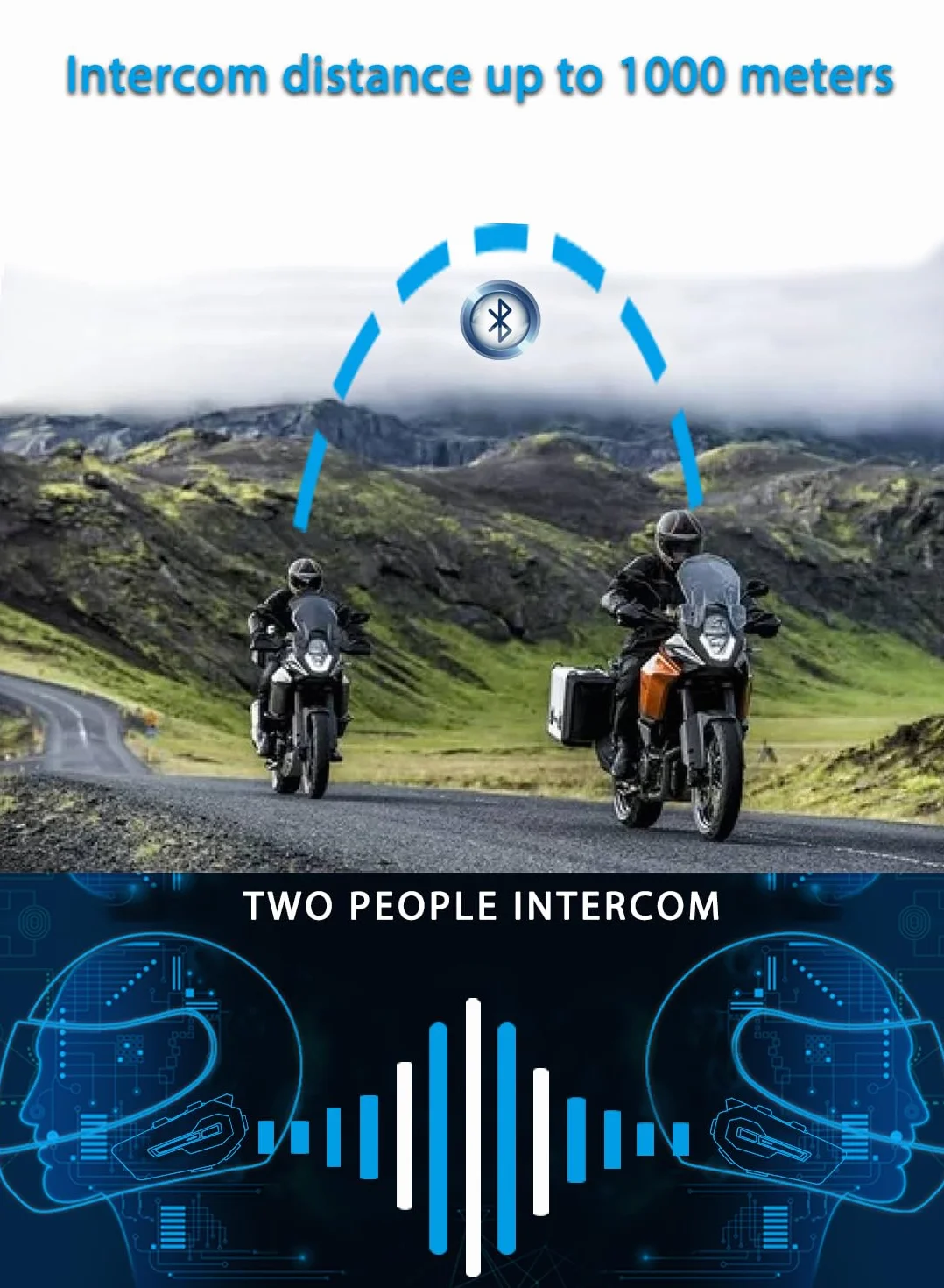 MAXTO Helmet Communication Systems, MX2 2-Riders 800 m Motorcycle Bluetooth Headset with Music Sharing, HiFi Stereo Sound/IPX6 Waterproof / FM Radio, kask motocyklowy