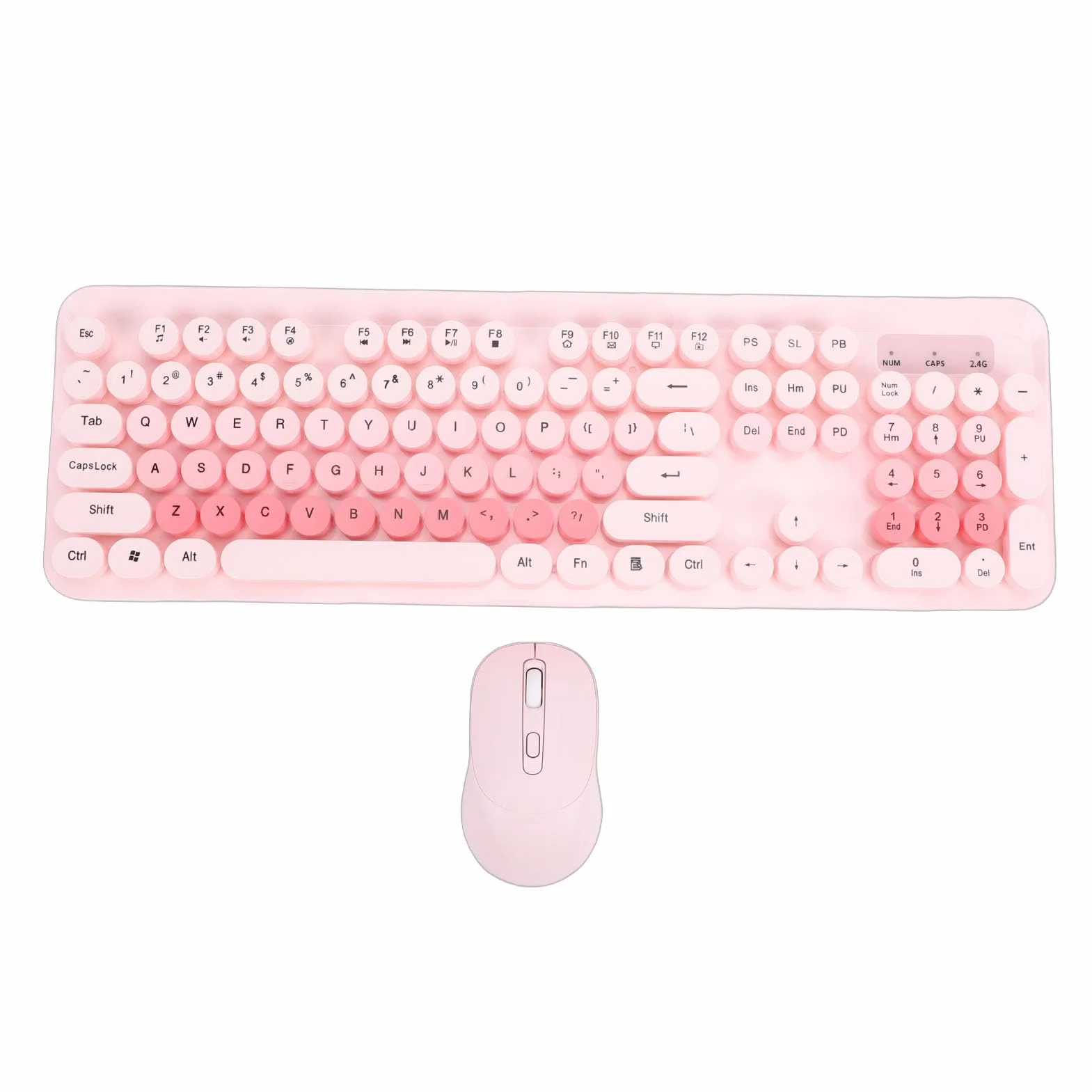 Topiky Bezprzewodowa Klawiatura i Mysz Retro 104 Czerwona Ciche Okrągłe Klawisze (PINK)