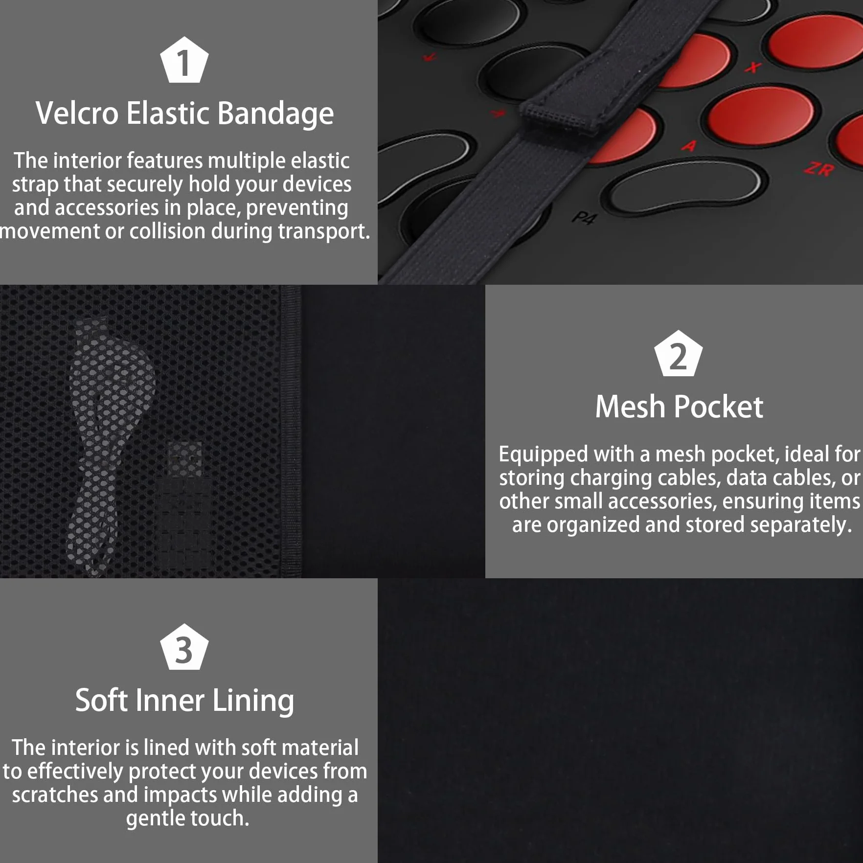 co2CREA Etui zastępcze do 8BitDo All-Button Arcade Controller do Switch i Windows (czarna obudowa + czerwony zamek błyskawiczny)