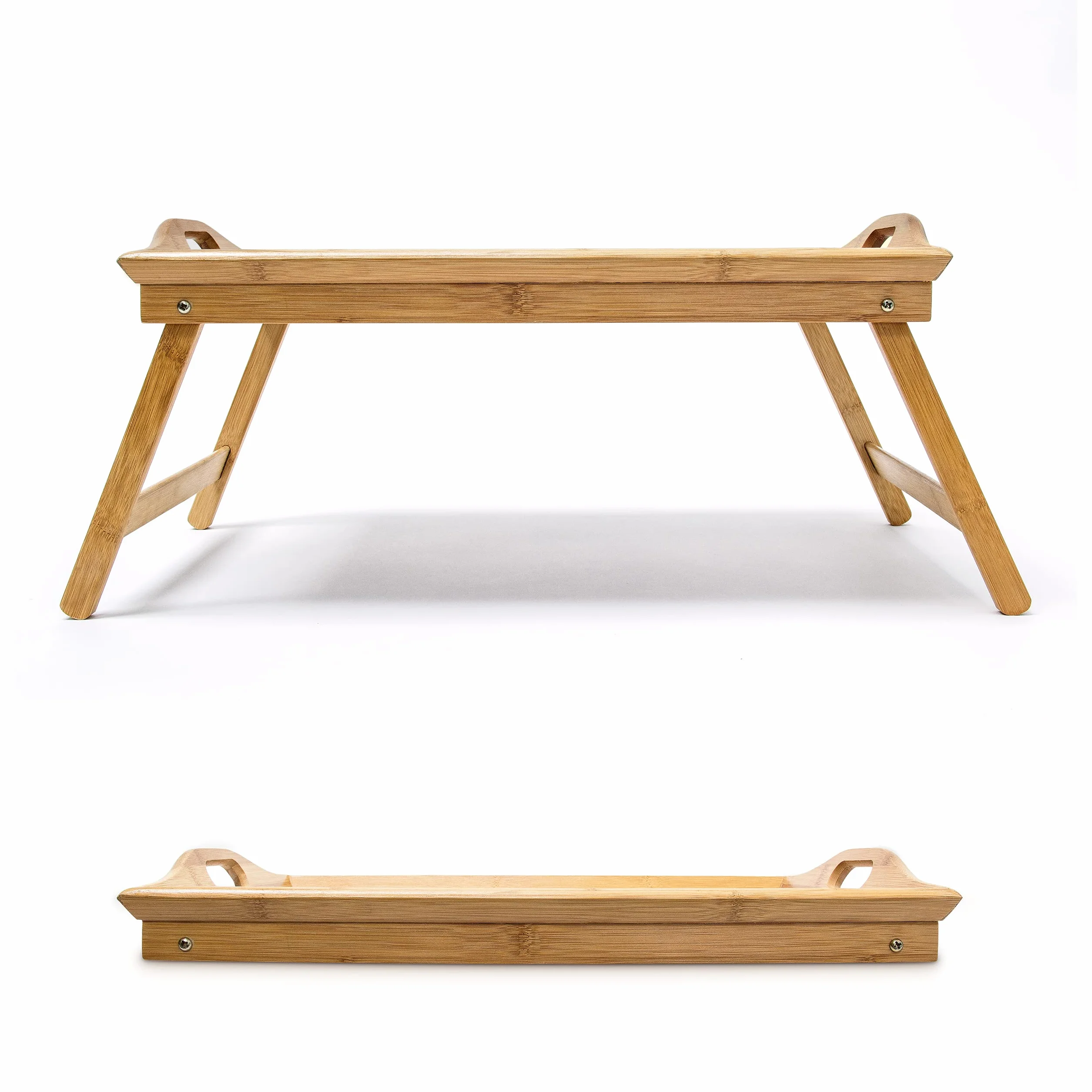 Relaxdays Bambusowa składana taca do serwowania, wys. x szer. x gł.: ok. 25 x 52 x 33 cm, na śniadanie w łóżku, z uchwytami i składanymi nogami, naturalny brąz