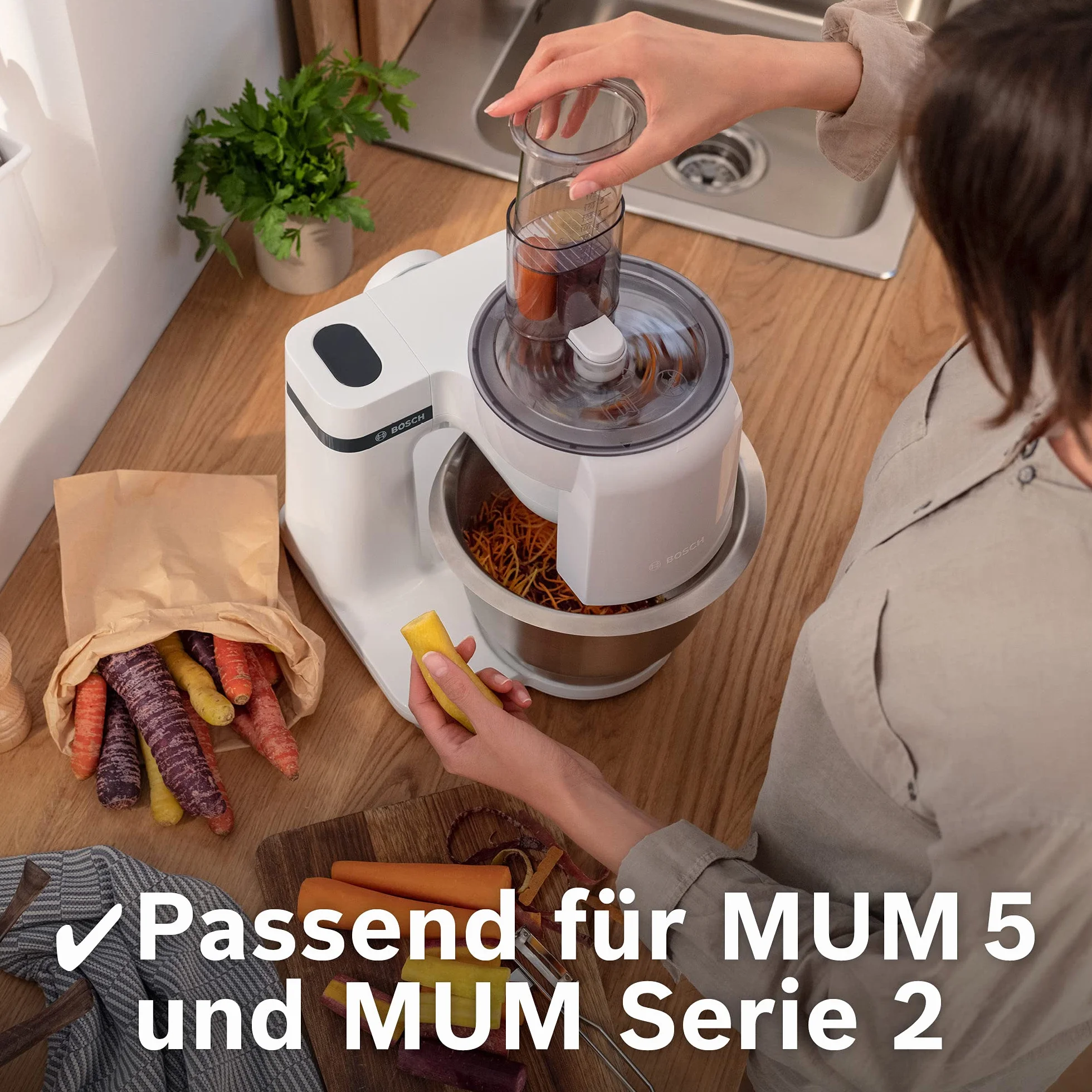 Bosch MUZ5VL1 VeggieLove Zestaw akcesoriów sznycler ciągły 5 plastrów tarcza tokarska tarka średnio drobna warzywa azjatyckie rösti