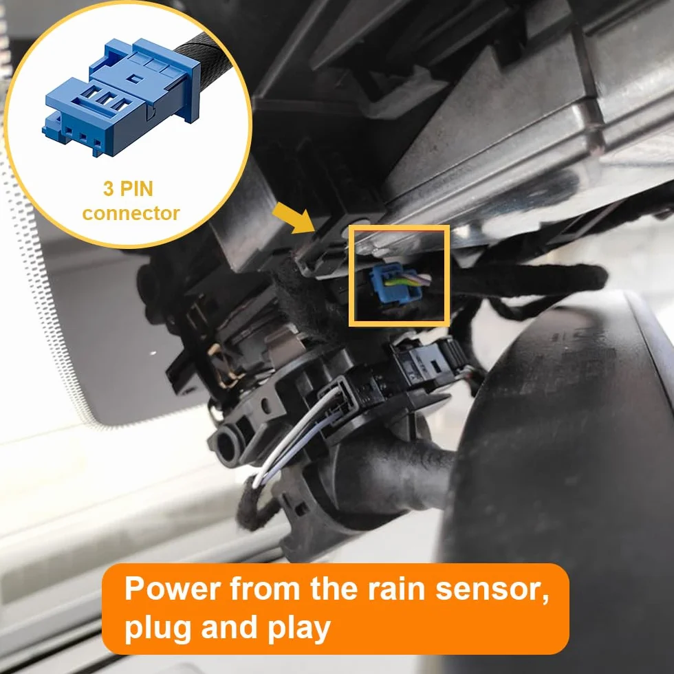 Dashcam Adapter (3-Pin) kompatybilny z Citroen Peugeot i DS, wyświetlacz LED Zasilanie USB, Podłącz do lusterka tylnego widzenia (czujnik deszczu), wyjście 5V 12V, Łatwe w instalacji, D3-037