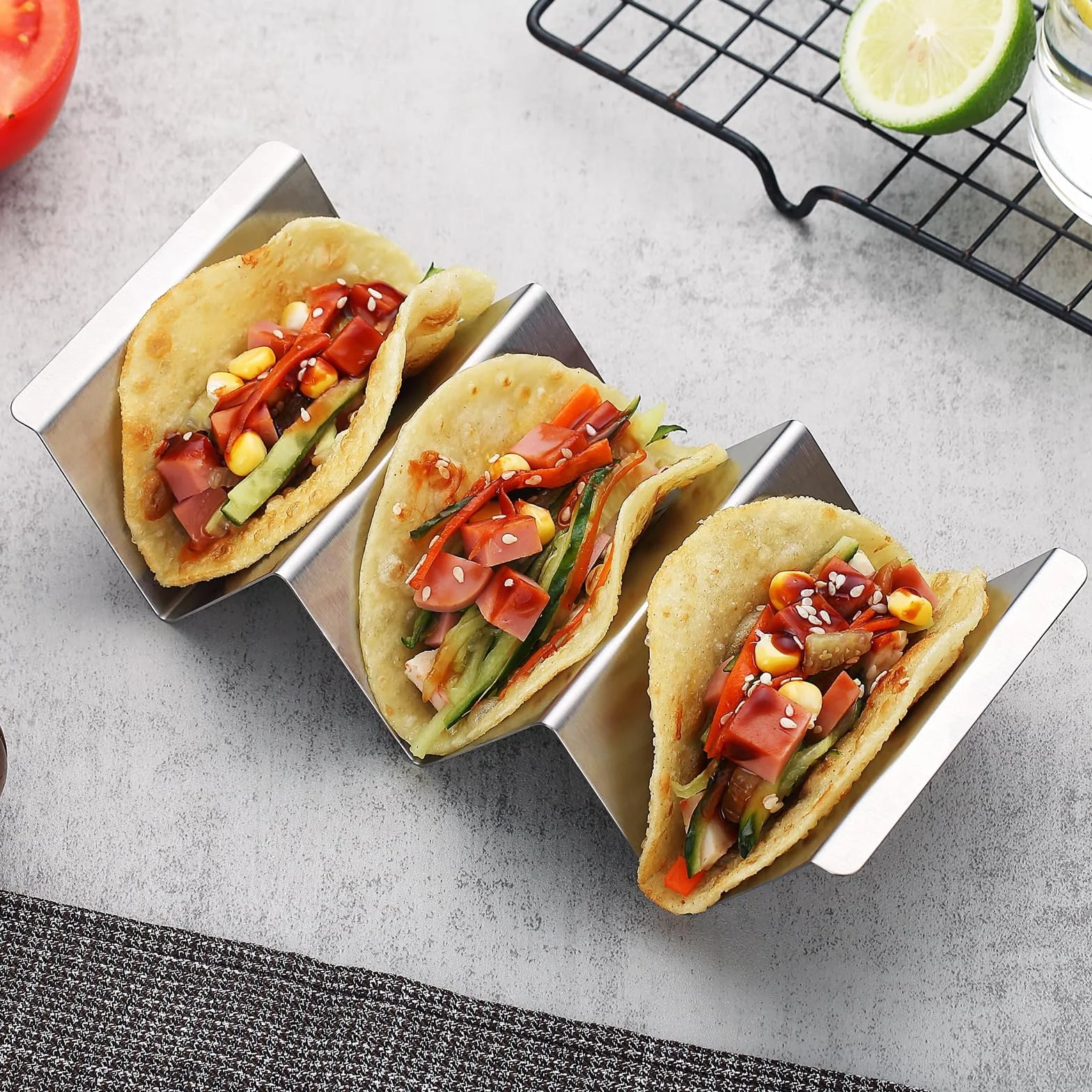 Uchwyt na taco, stal nierdzewna, 6 sztuk, pomieści do 3 tacos