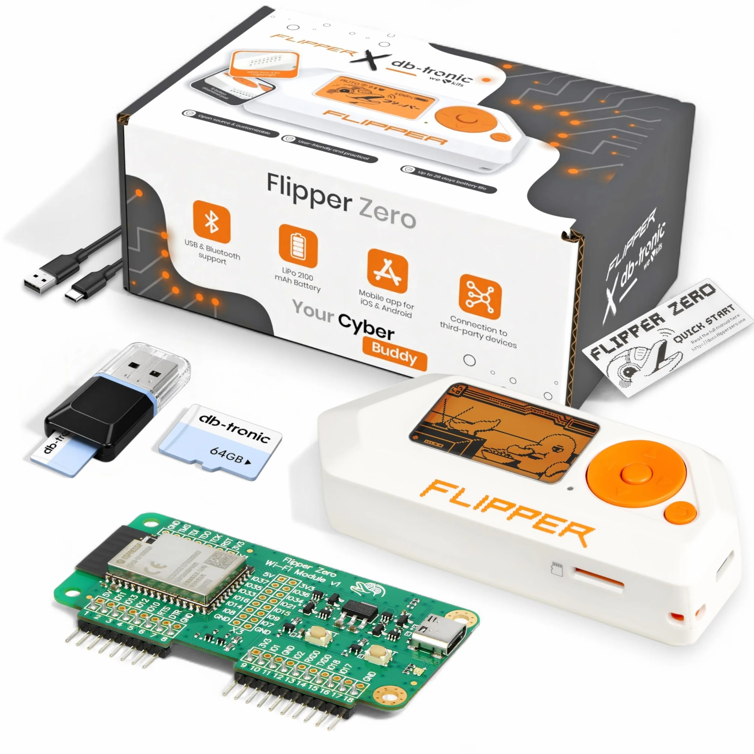 Flipper Zero zestaw WiFi | Flipper Zero | karta WiFi | karta 64 GB | czytnik kart USB