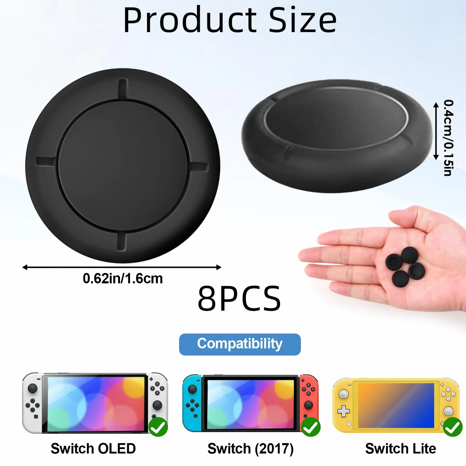 4 pary nakładek na joystick, nakładki zamienne do kontrolera Switch, nakładki na joystick do Nintendo Switch/Lite/OLED, Thumb Grip Analog Stick Cover, nakładki na kontroler Joy Con (czarne)