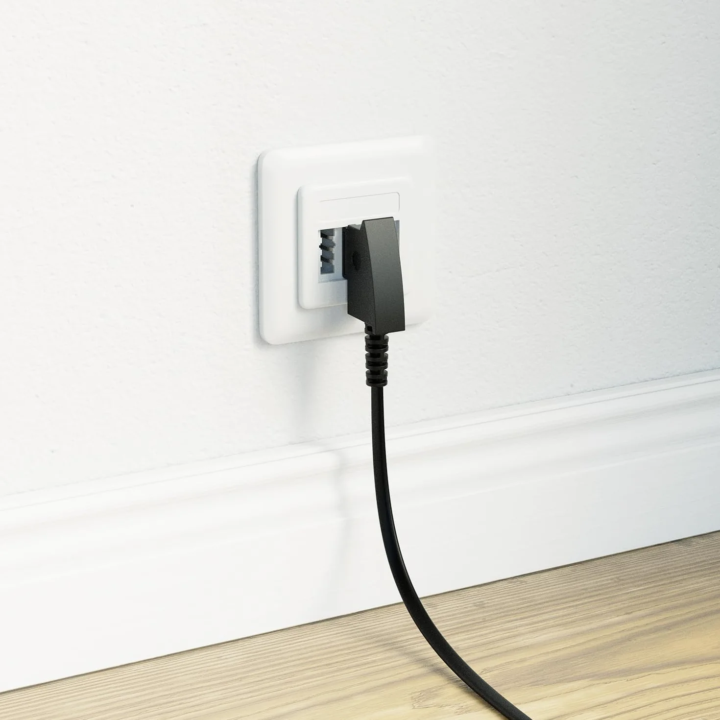 deleyCON 6m Kabel Telefoniczny TAE-F Wtyk do RJ11 Wtyk Int. Standard 6P4C Płaski Kabel Analogowe Urządzenia Końcowe do TAE-F Gniazdo Telefoniczne Telefon Faks Modem Router Czarny