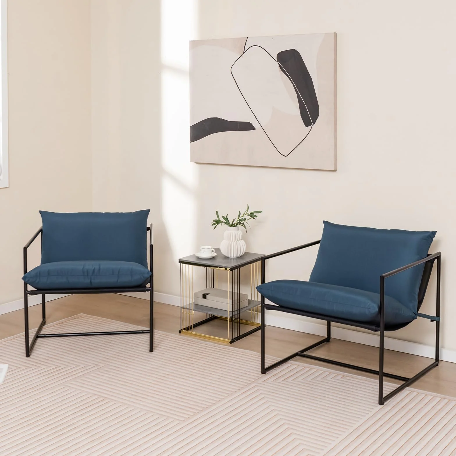 COSTWAY Sling Accent Chairs zestaw 2 foteli wypoczynkowych z poduszką na siedzisko i oparcie, fotel z metalową ramą i oddychającym materiałem do siedzenia, do salonu, na balkon