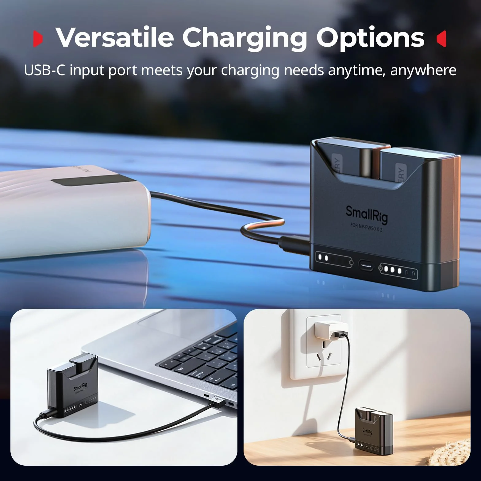 SMALLRIG Zestaw akumulatorów do Sony NP-FW50, ładowarka dwugniazdowa 11 W z akumulatorami 1030 mAh, w pełni kompatybilny z do Sony A6000 A6100 A6300 A6400 ZV-E10 A7 A7S A7R A7SII A7RII A5000-5488