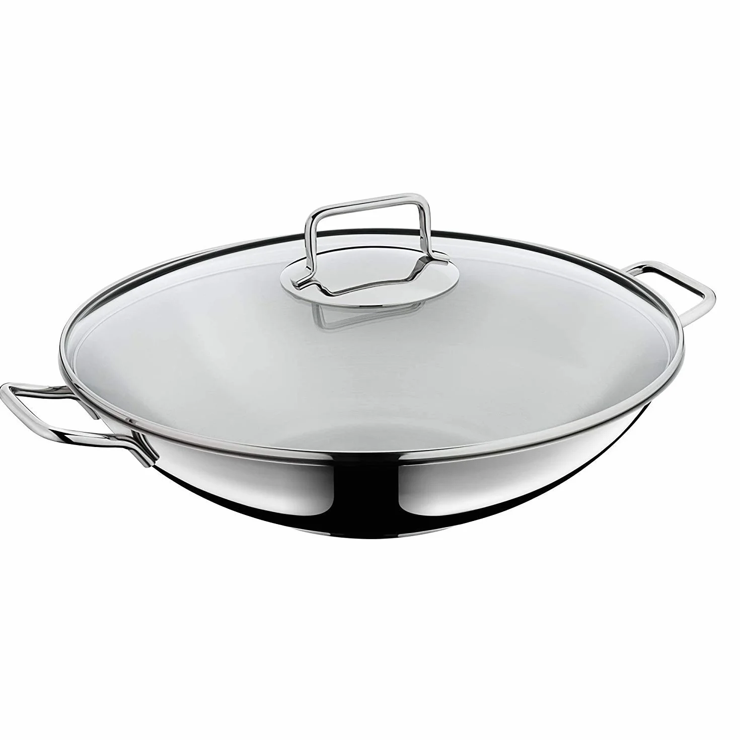 WMF Macao 2-częściowy zestaw do woków indukcyjnych, patelnia wok 36 cm ze szklaną pokrywką, polerowana stal nierdzewna Cromargan, niepowlekana