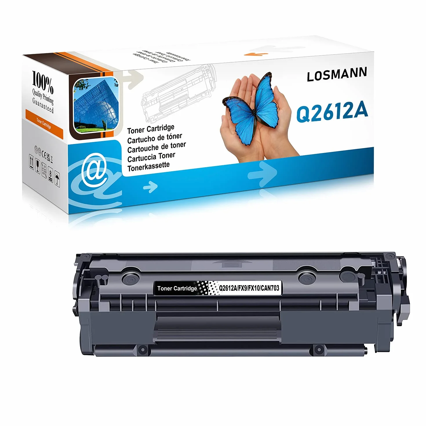 LOSMANN Toner kompatybilny z Q2612A 12A FX9 FX10 CAN703 do Canon I-Sensys LBP-2900 LBP-2900b LBP-2900i LBP-3000 Lasershot LBP-2900 LBP-3000 HP Laserjet 3015 3015AI. O 3020 3030AIO M1005MFP 1x Toner