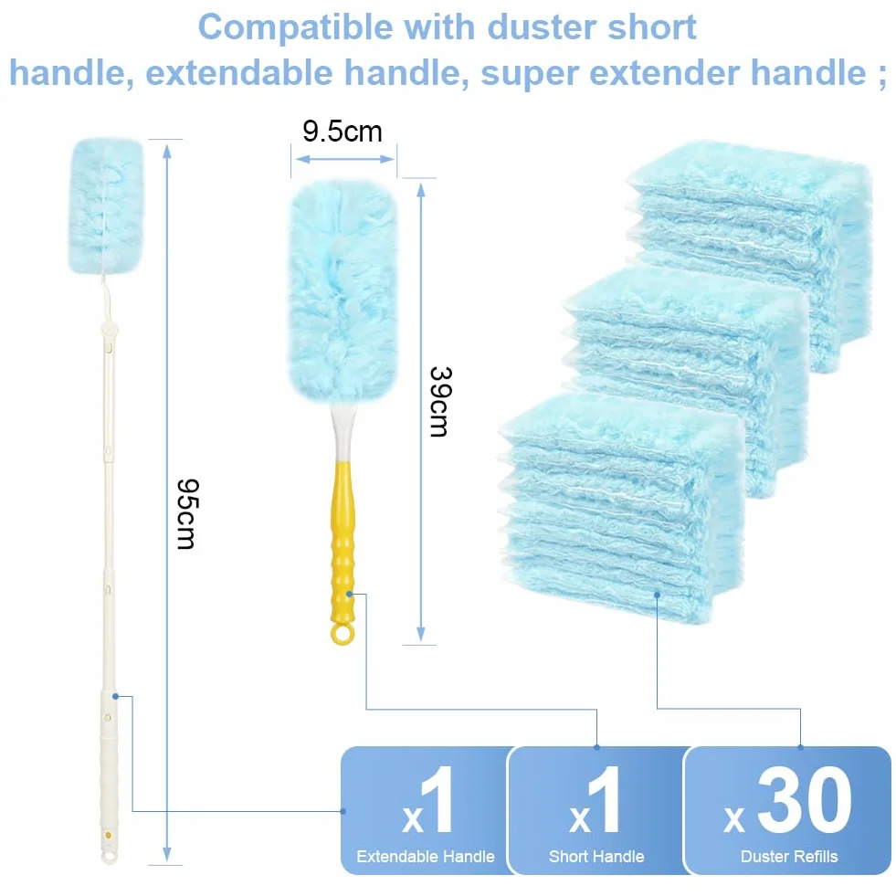 OFFCUP 32 szt. Zestaw startowy magnes na kurz 360° do Swiffer z drążkiem teleskopowym