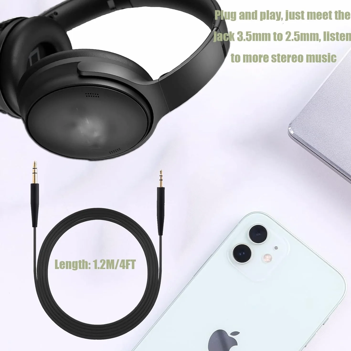 Toxaoii Kabel audio kompatybilny z Bose 700 QuietComfort QC45 QC35II QC35 QC25 SoundTrue Soundlink On-Ear 2 OE2 Kabel pomocniczy (czarny)