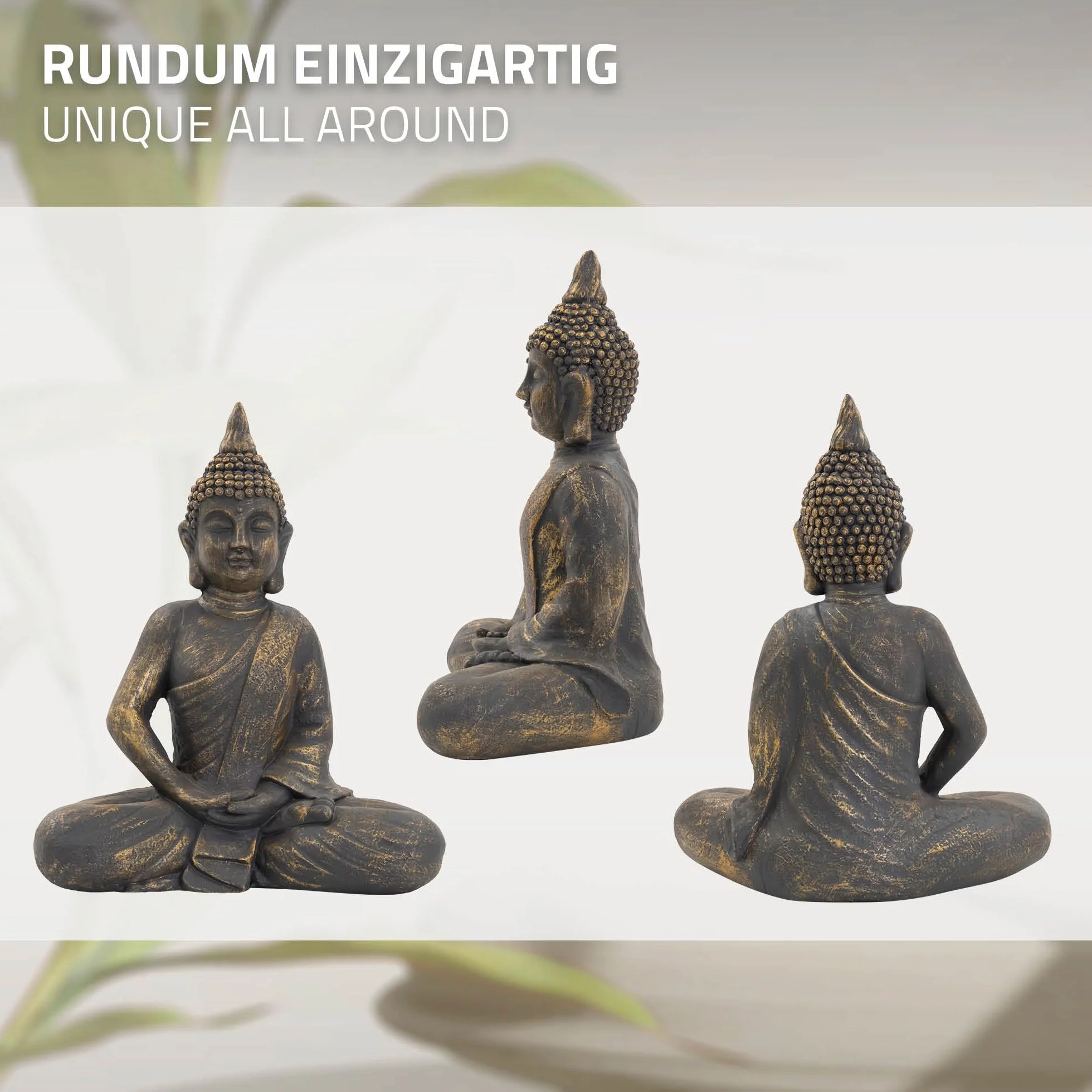 ECD Germany Figurka Buddy siedząca, wysokość 50 cm, wykonana z odpornej na warunki atmosferyczne żywicy poliestrowej, brązu, Feng Shui, figurka Buddy jako dekoracja domu, mieszkania i ogrodu, figurka