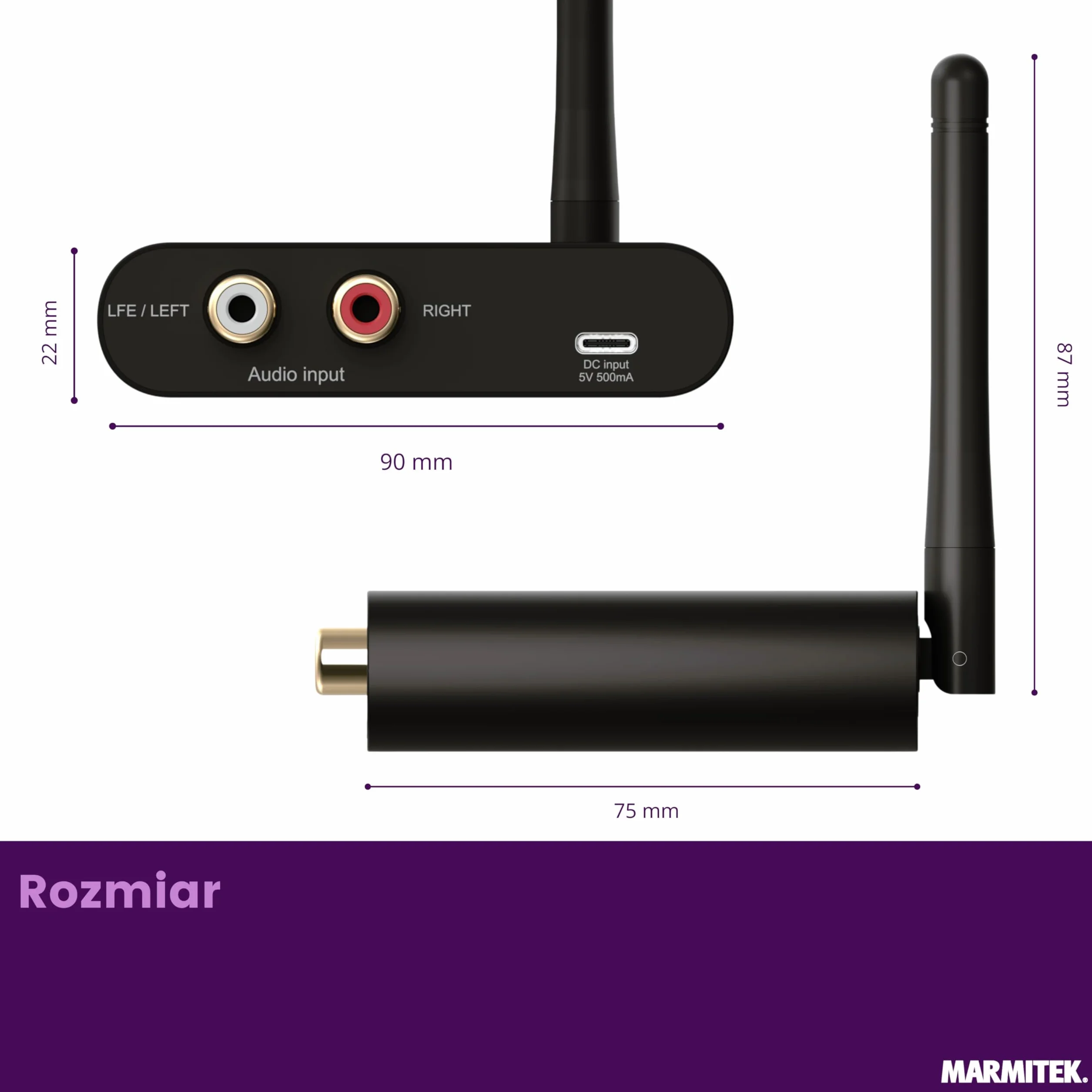 Zestaw bezprzewodowy do subwoofera Marmitek Subwoofer Anywhere 640 - Sub aktywny LFE/Line - Cyfrowa stabilna transmisja, pozłacane RCA, auto standby - USB-C