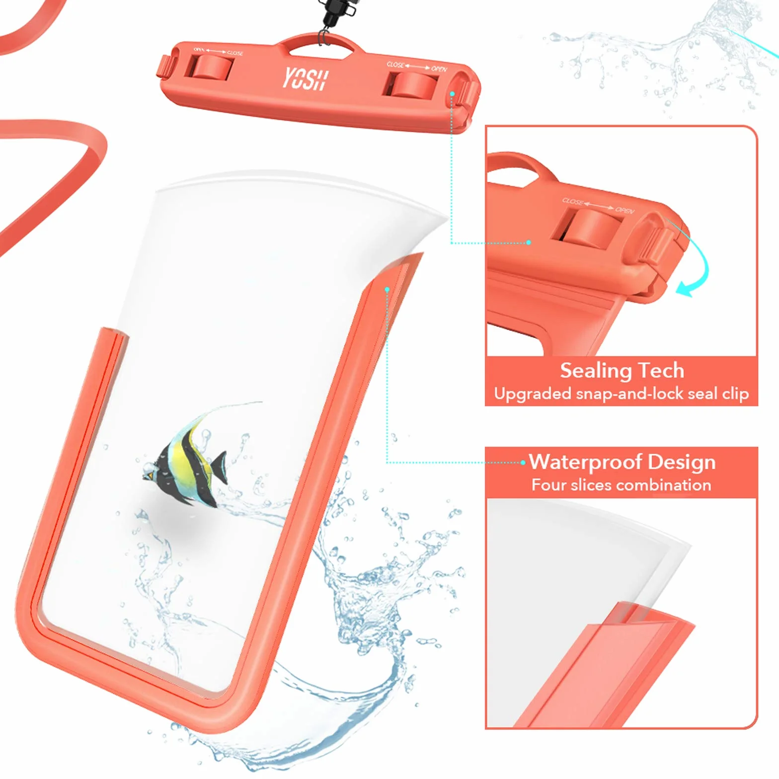 YOSH wodoodporne etui na smartfona IPX8, wodoodporne etui na telefon, wodoodporne etui na smartfona do iPhone 13 12 11 XS XR Samsung S21 S10 itp. do 6,8"