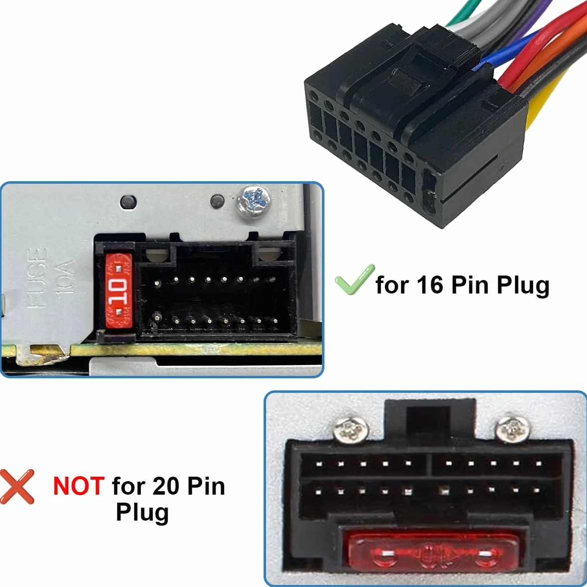 Xiatiaosann 16-pinowe złącze wiązki przewodów ISO radio samochodowe stereo 16-pinowy adapter ISO, złącze wiązki przewodów stereo, do większości modeli pojazdów samochodowych audio